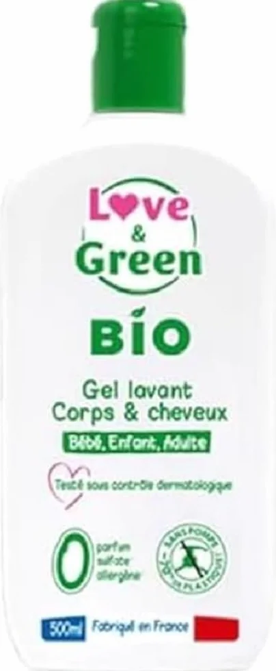 Love & Green Gel Lavant Corps/Cheveux Bio 500 ml Fabriqué en France