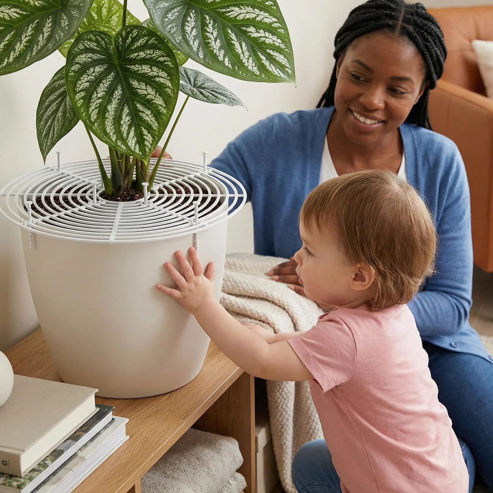 Grilles de Protection pour Pots de Plantes 30 cm, Cache-Pot Découpable Plastique - Protège Plantes Contre Chats et Enfants, Blanc