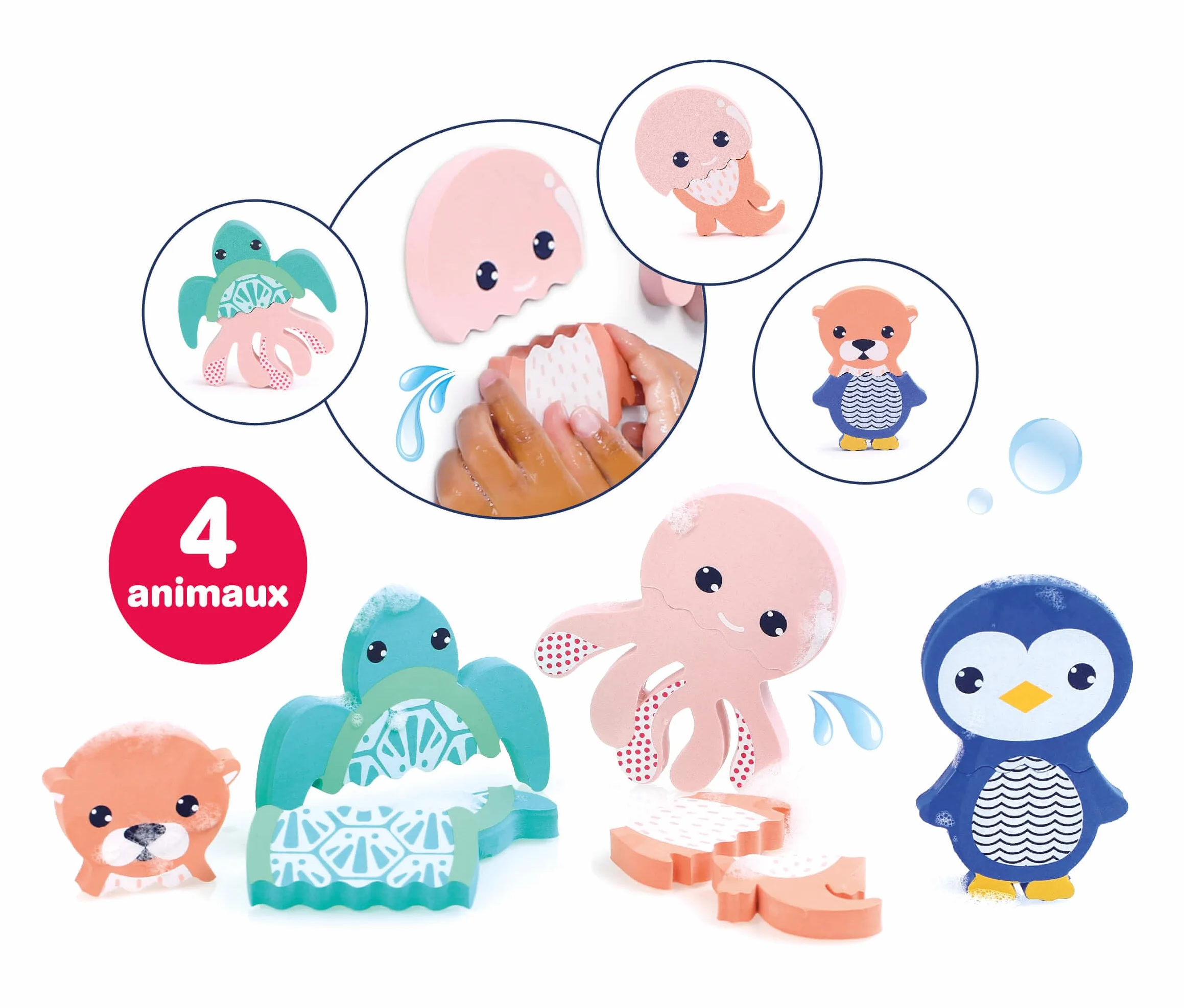 LUDI Mix & Match Jouet De Bain 4 Animaux en Mousse À Assembler Flottantes Dès 10 Mois