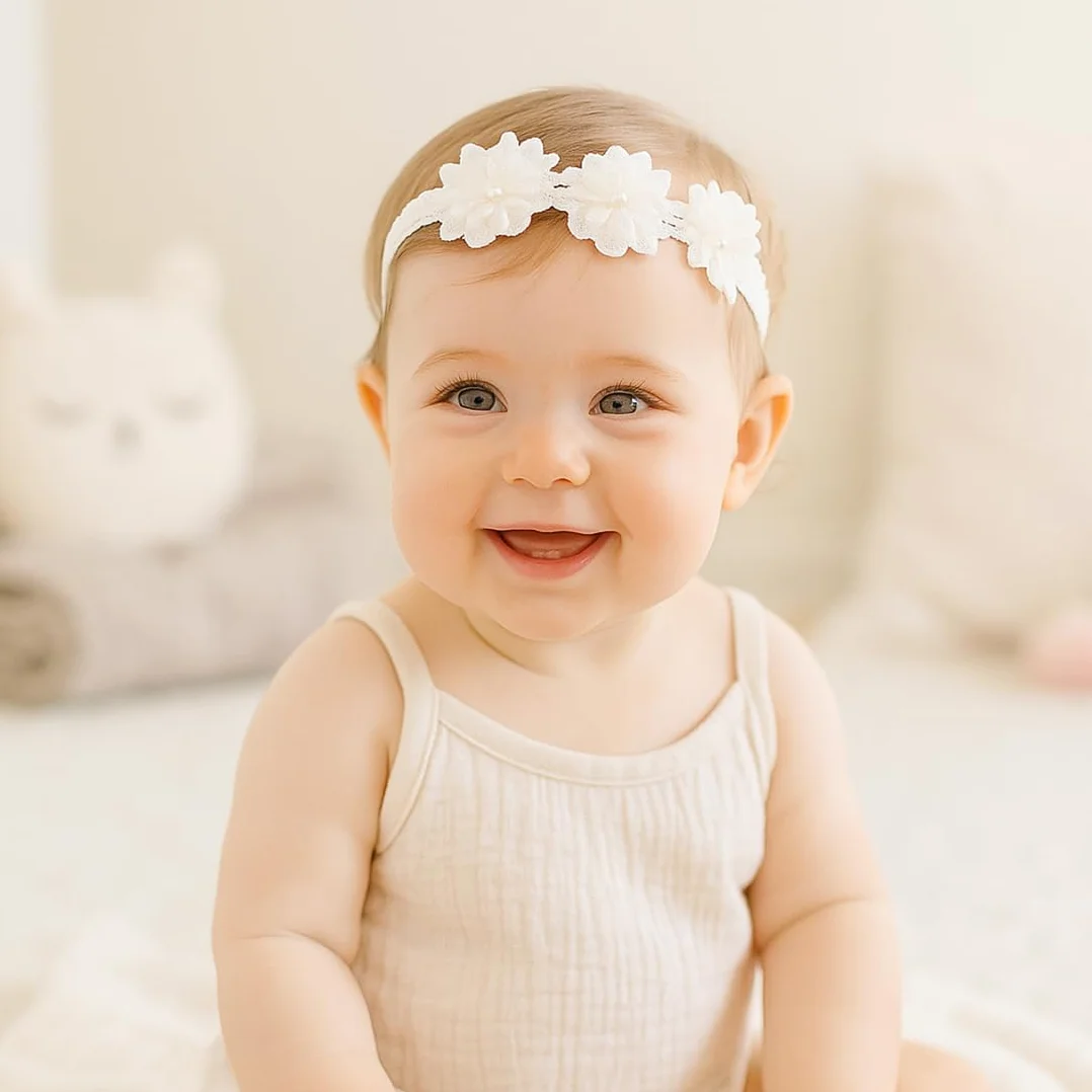 Bandeau bébé fille dentelle blanc noeud 37-48 cm