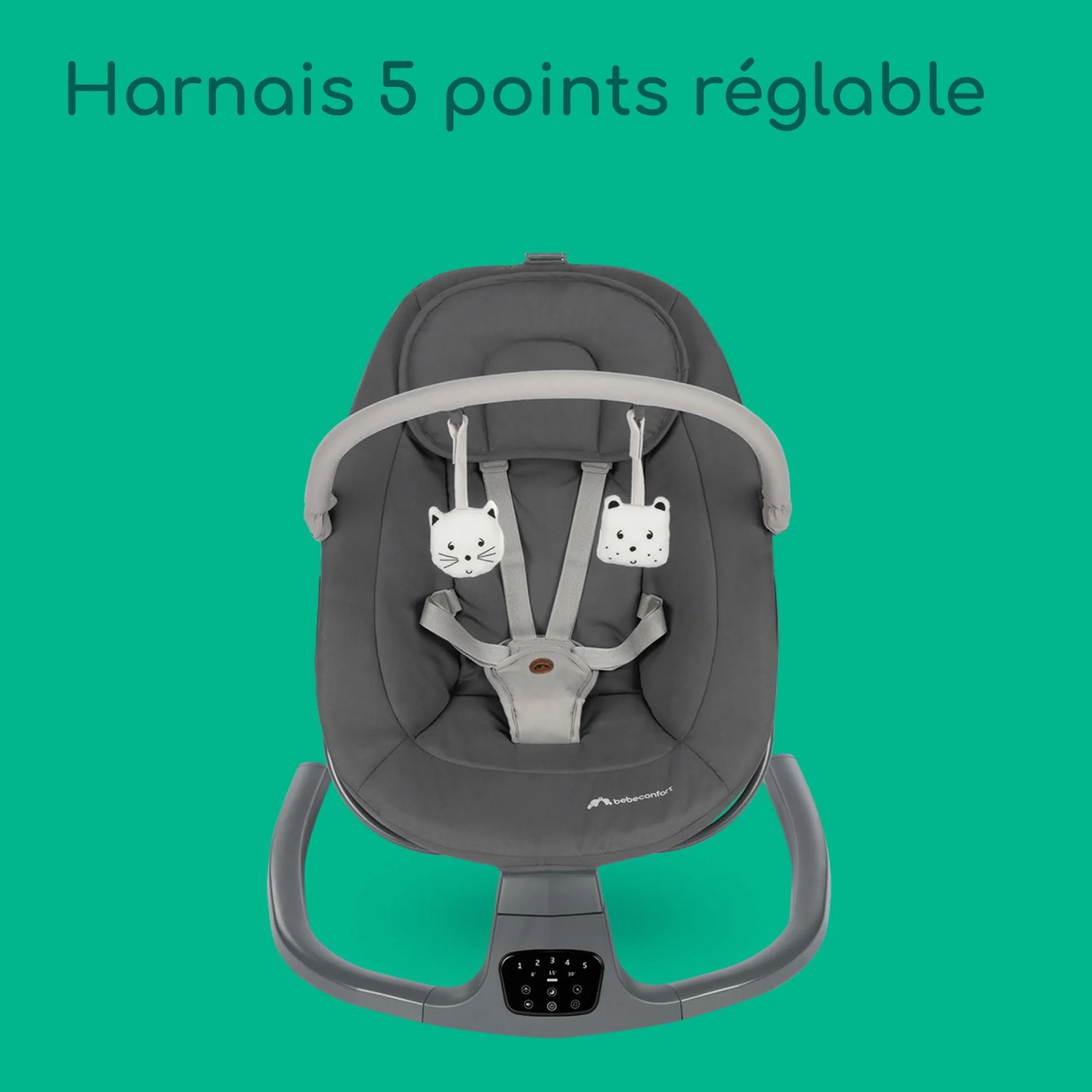 Bebeconfort Jolana balancelle bébé électrique 0-6 mois 9 kg détection de mouvement 12 chansons 5 sons naturels dossier réglable Tinted Graphite