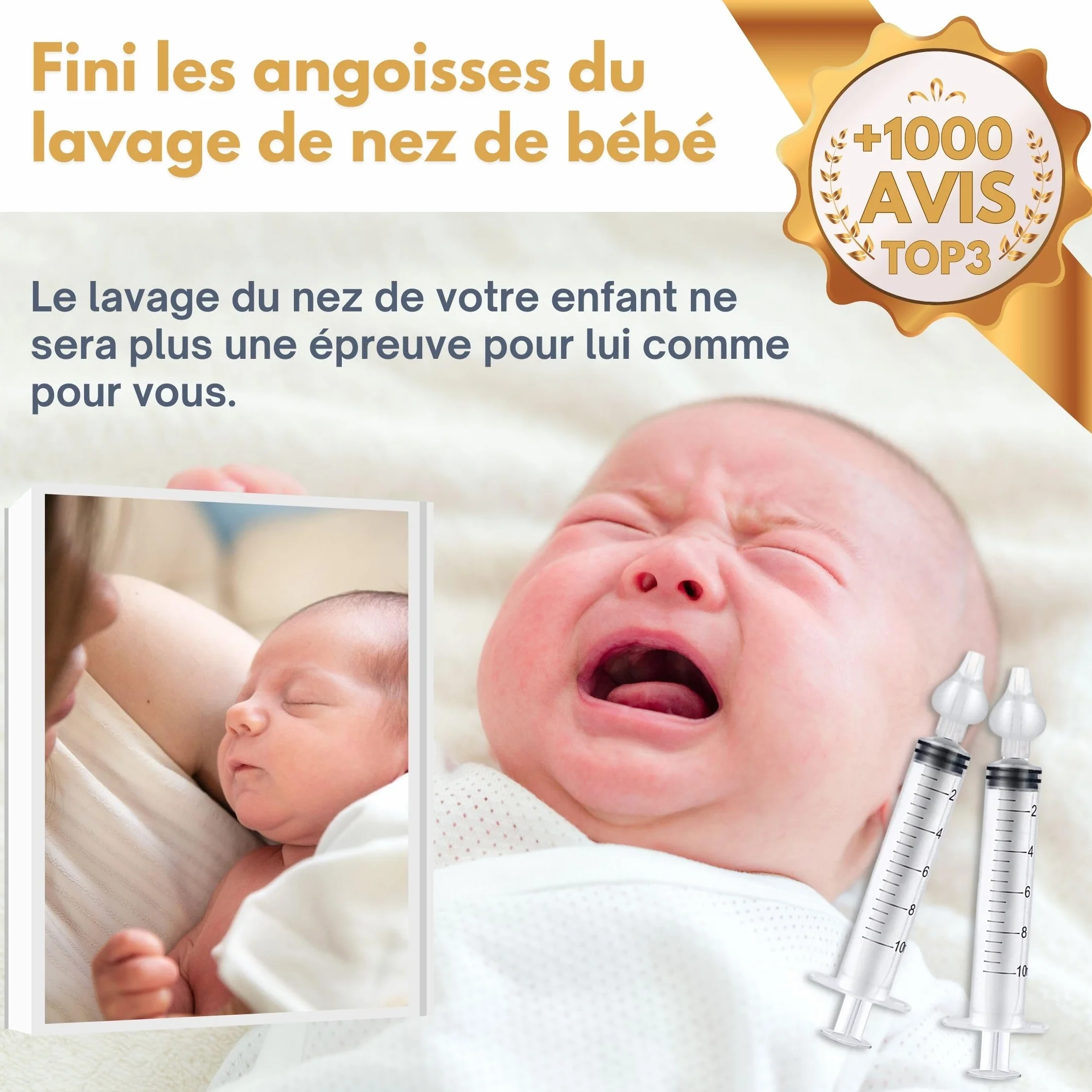ABBICARE Seringue nasale bebe 10ml sans BPA Kit 4 seringues embouts silicone soin nasal