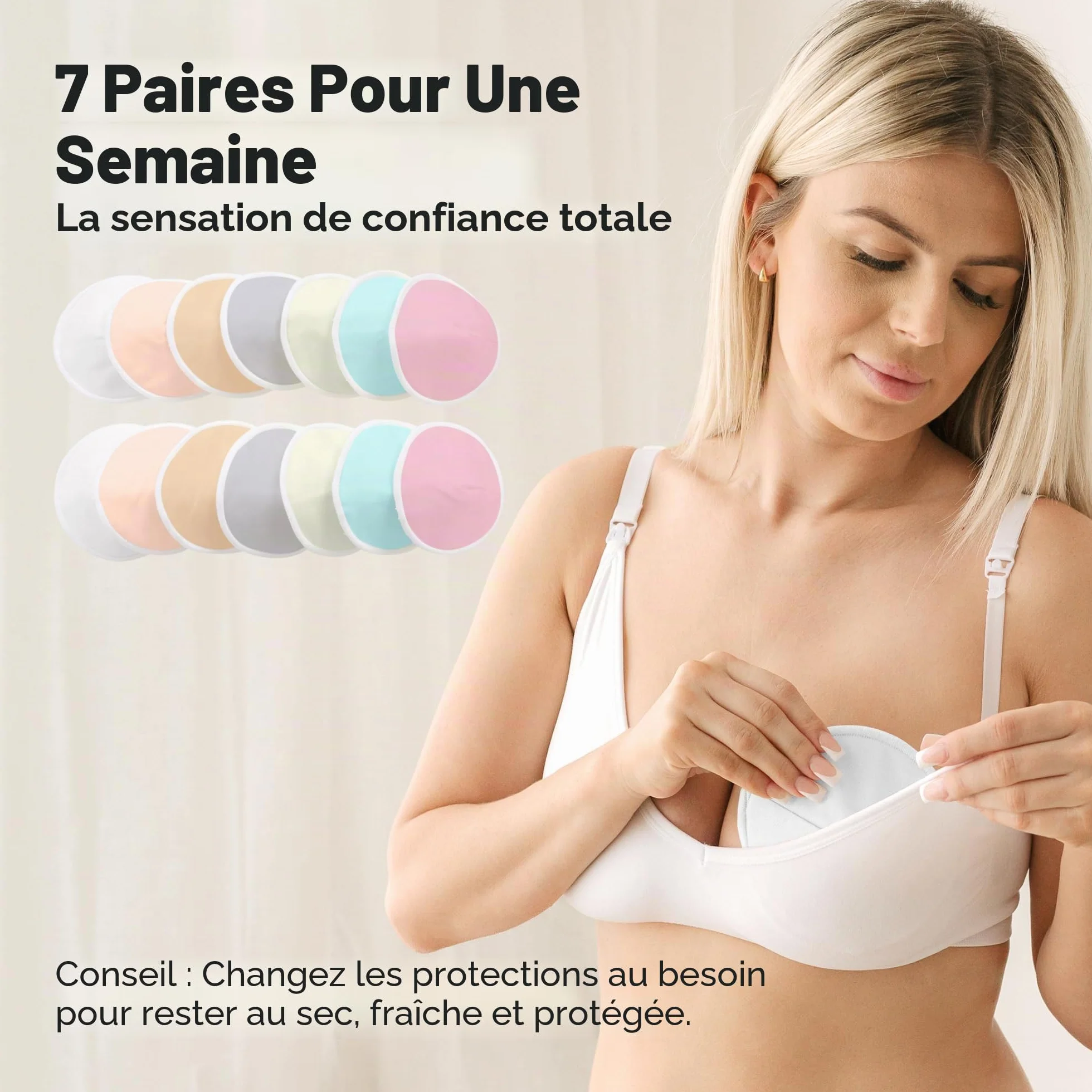 Coussinets d'allaitement en bambou biologique lavables - 14 pièces avec sac de lavage - Pastel Touch L 12cm
