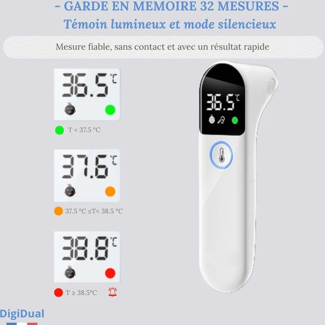 DigiDual Thermomètre Infrarouge Médical Auriculaire et Sans Contact Certifié CE IEC 60601-1 Précis Rapide