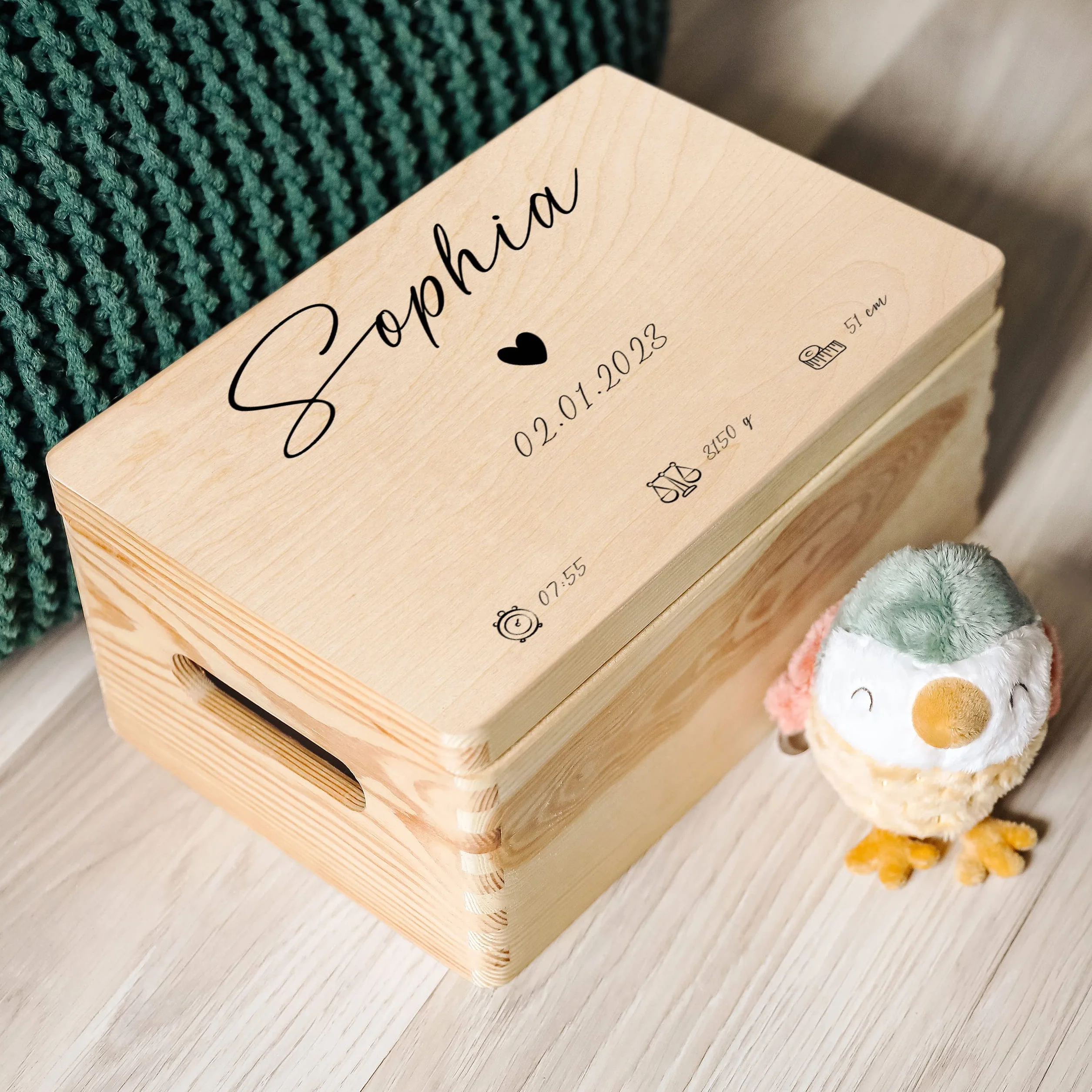 Boîte à Souvenirs Bébé Personnalisé en Bois - Cadeau Naissance Fille Garçon