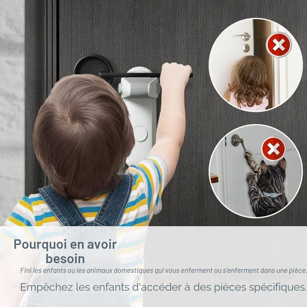 EUDEMON Verrou de porte à l'épreuve des enfants, serrure de sécurité bébé, adhésif sans outils, Blanc 2 Pièces