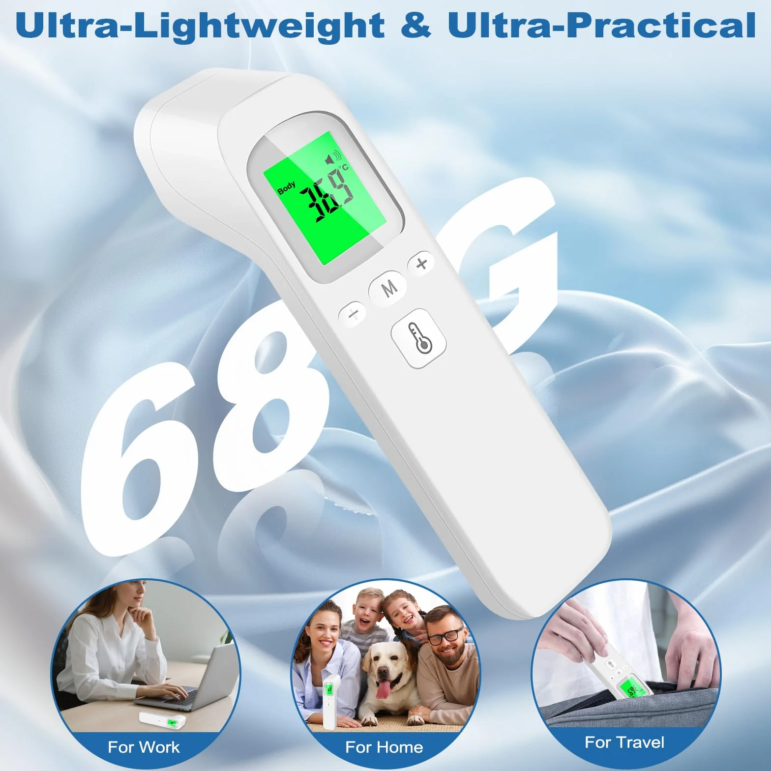 Thermomètre Frontal Bébé et Adultes Infrarouge Sans Contact avec Écran LCD, Mode Muet, Alerte Fièvre, Conversion ℃/℉