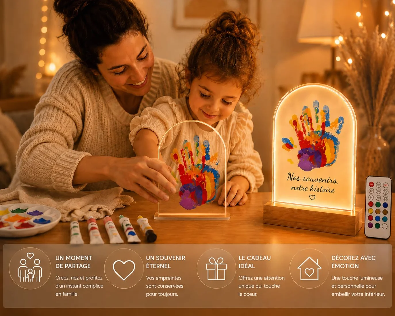 PetiLume Kit Empreinte Famille LED Cadeau Souvenir Parents