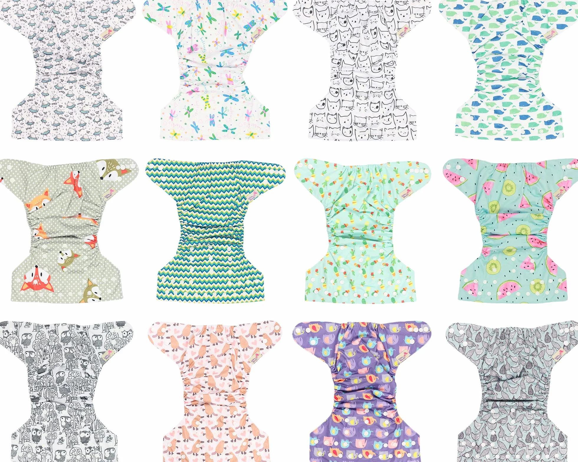 Littles & Bloomz Lot de 12 Bébé Couches Réutilisables en Tissu Couche Lavable à Poche avec Bouton Pression