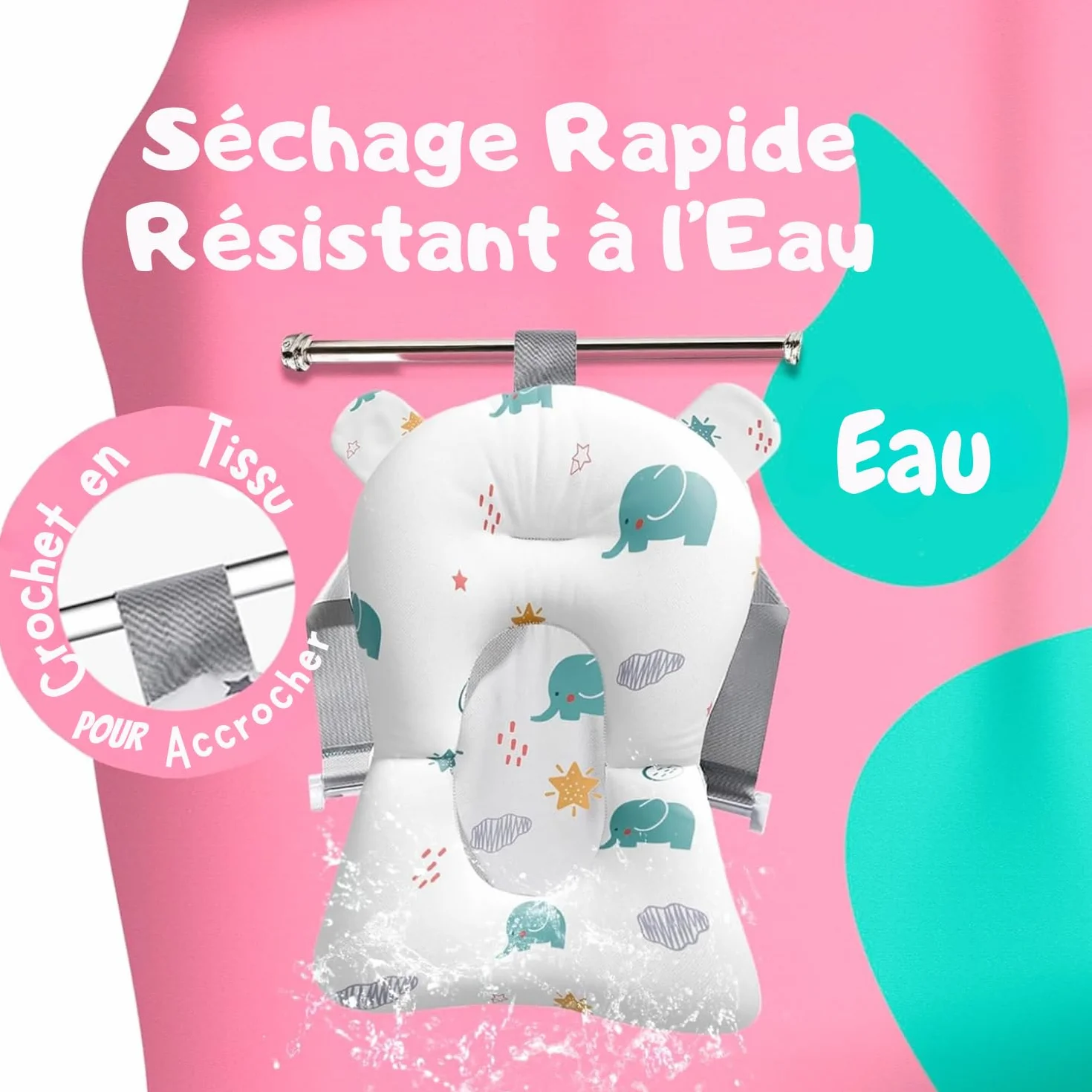 Coussin de Bain Bébé Universel avec Pichet - Réducteur Baignoire Antidérapant Matelas Doux (Blanc)