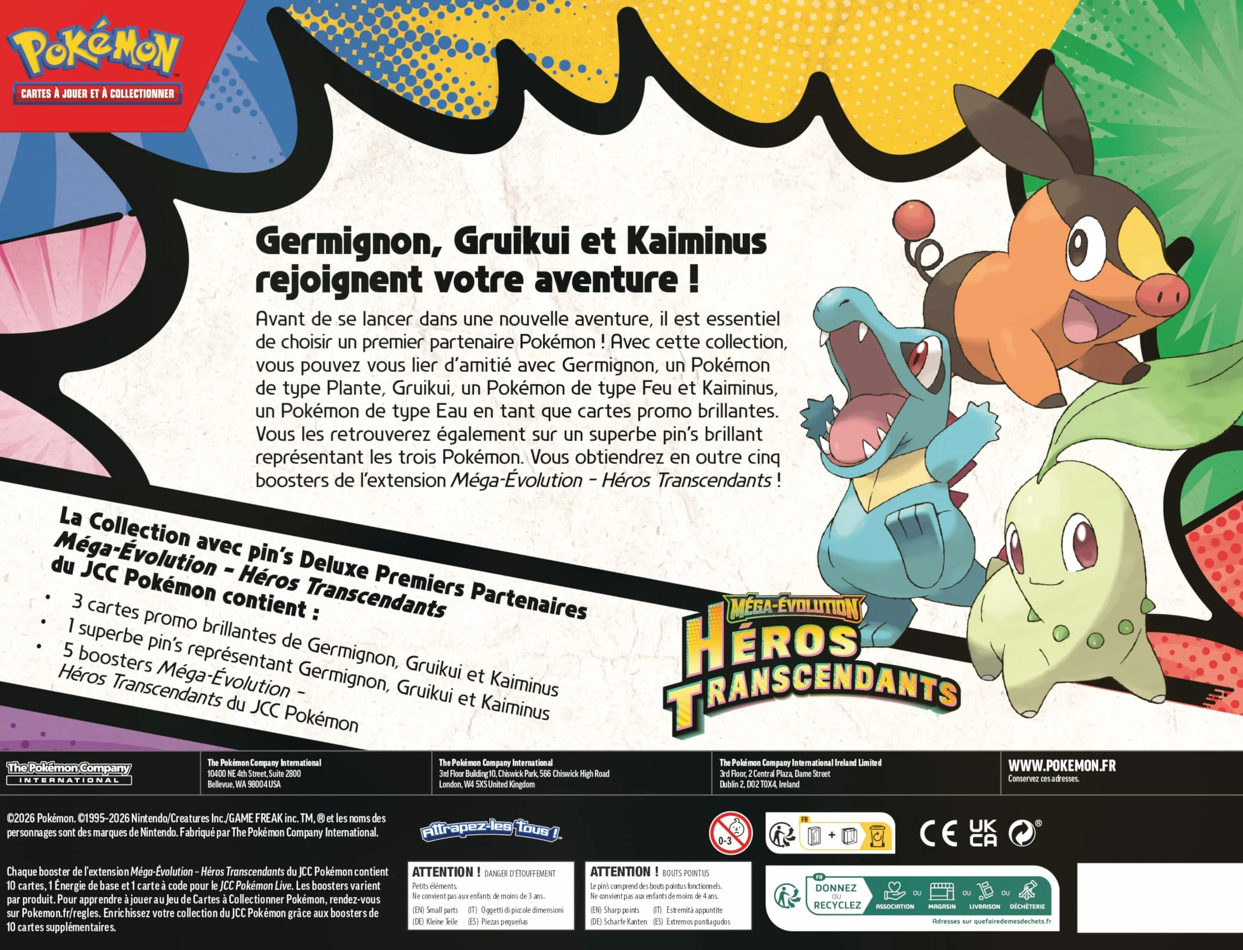 Pokémon Collection Deluxe Premiers Partenaires Méga-Évolution Héros Transcendants 3 Cartes Promo Brillantes 1 Pin's Deluxe 5 Boosters