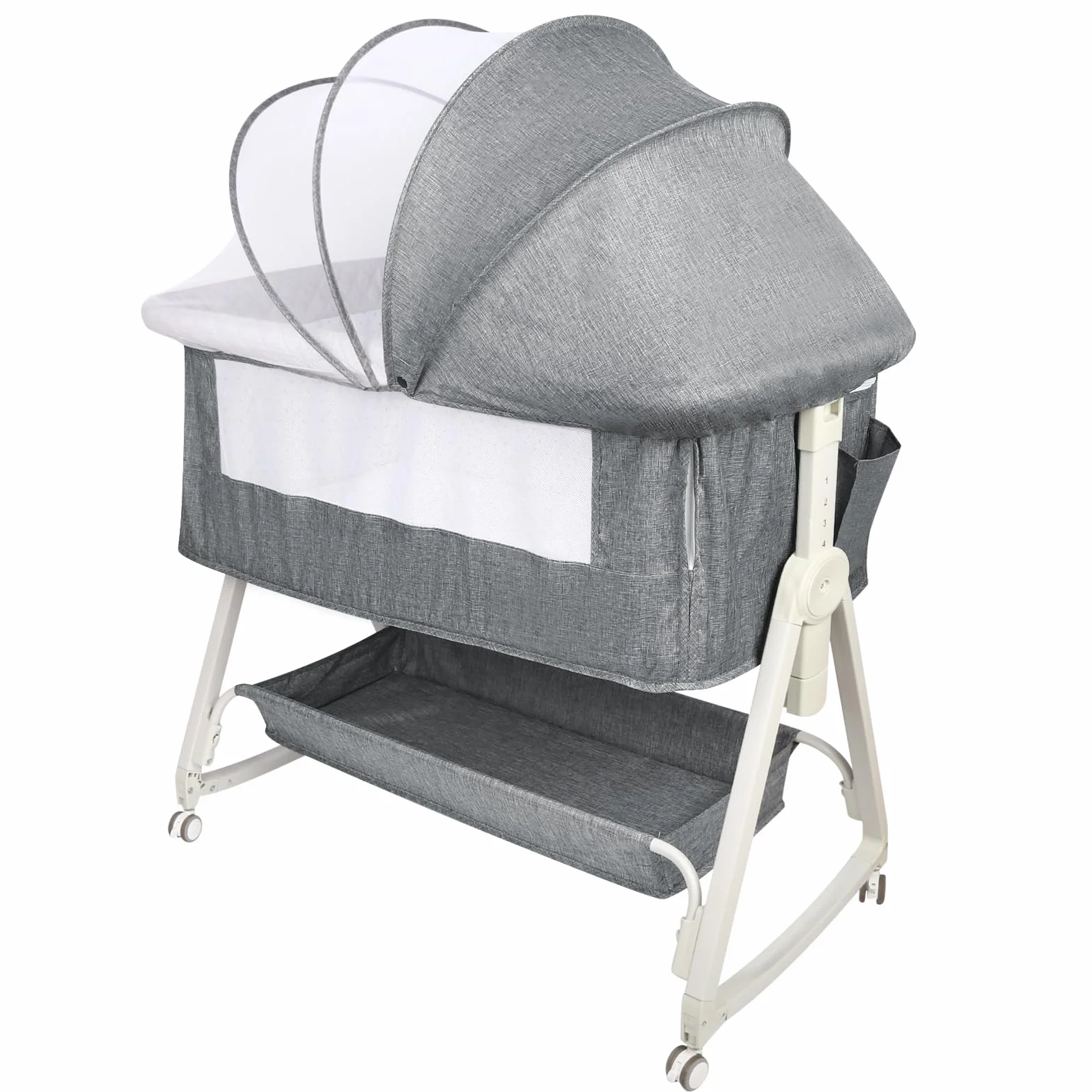 HUOLE 3 in 1 Berceau Cododo avec Matelas et Moustiquaire, lit bébé Portable avec roulettes, 92x52x106-118 cm Gris Lin