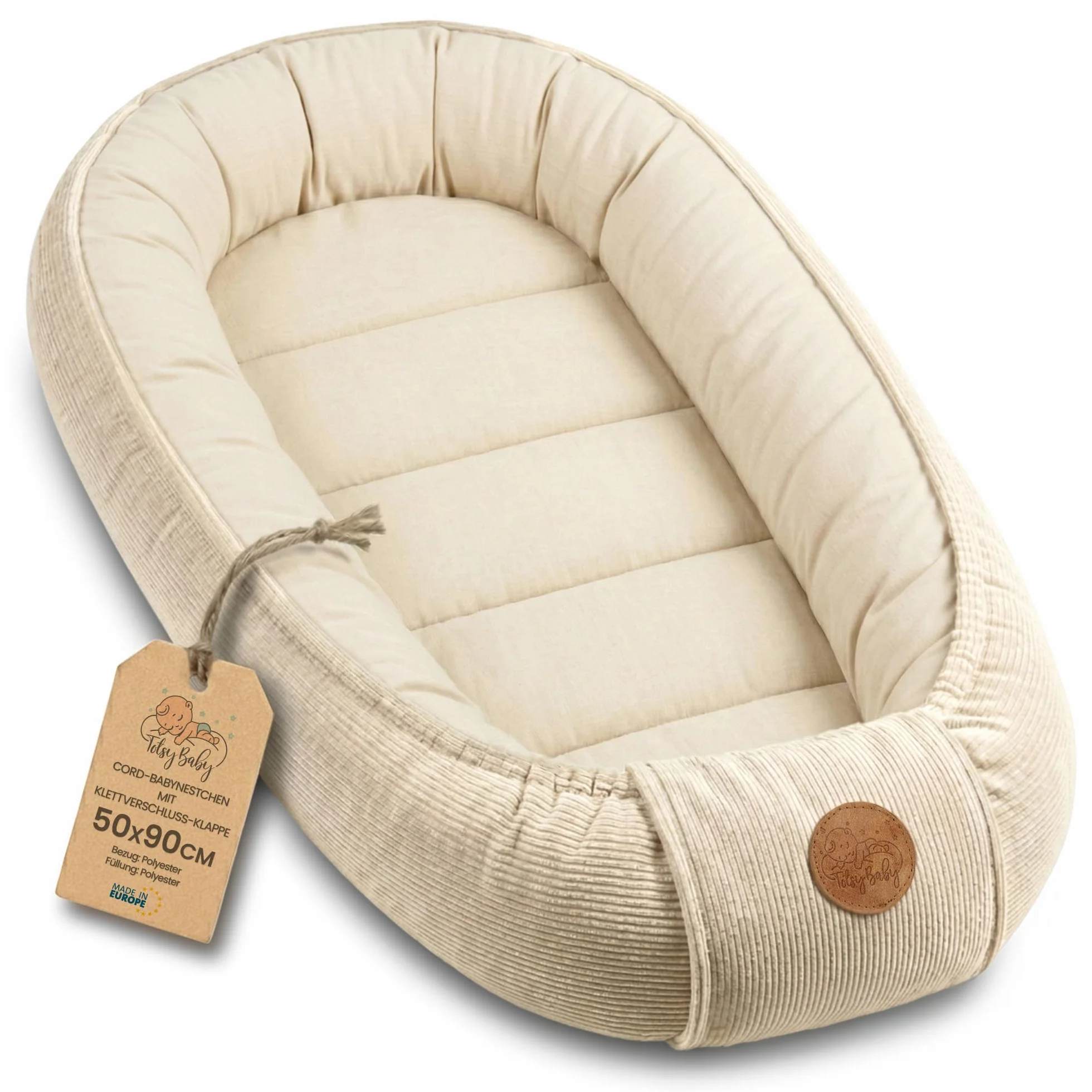 Totsy Baby Couffin Cocon Nid Bébé Réducteur de Lit Babynest Portable Beige Velours côtelé
