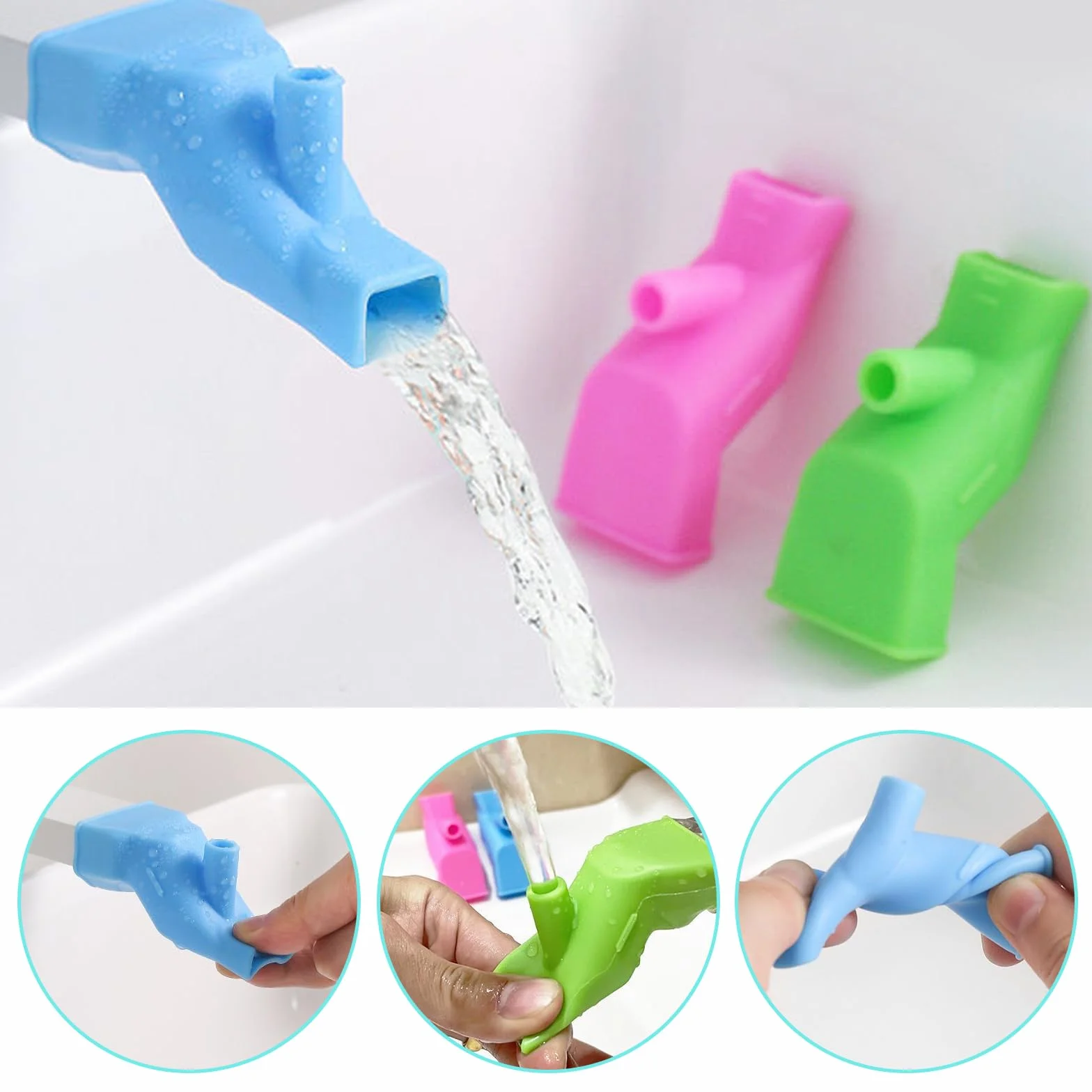 Rallonge Robinet Enfant 6 Pièces Silicone Alimentaire Bébé Lavage Mains Visage