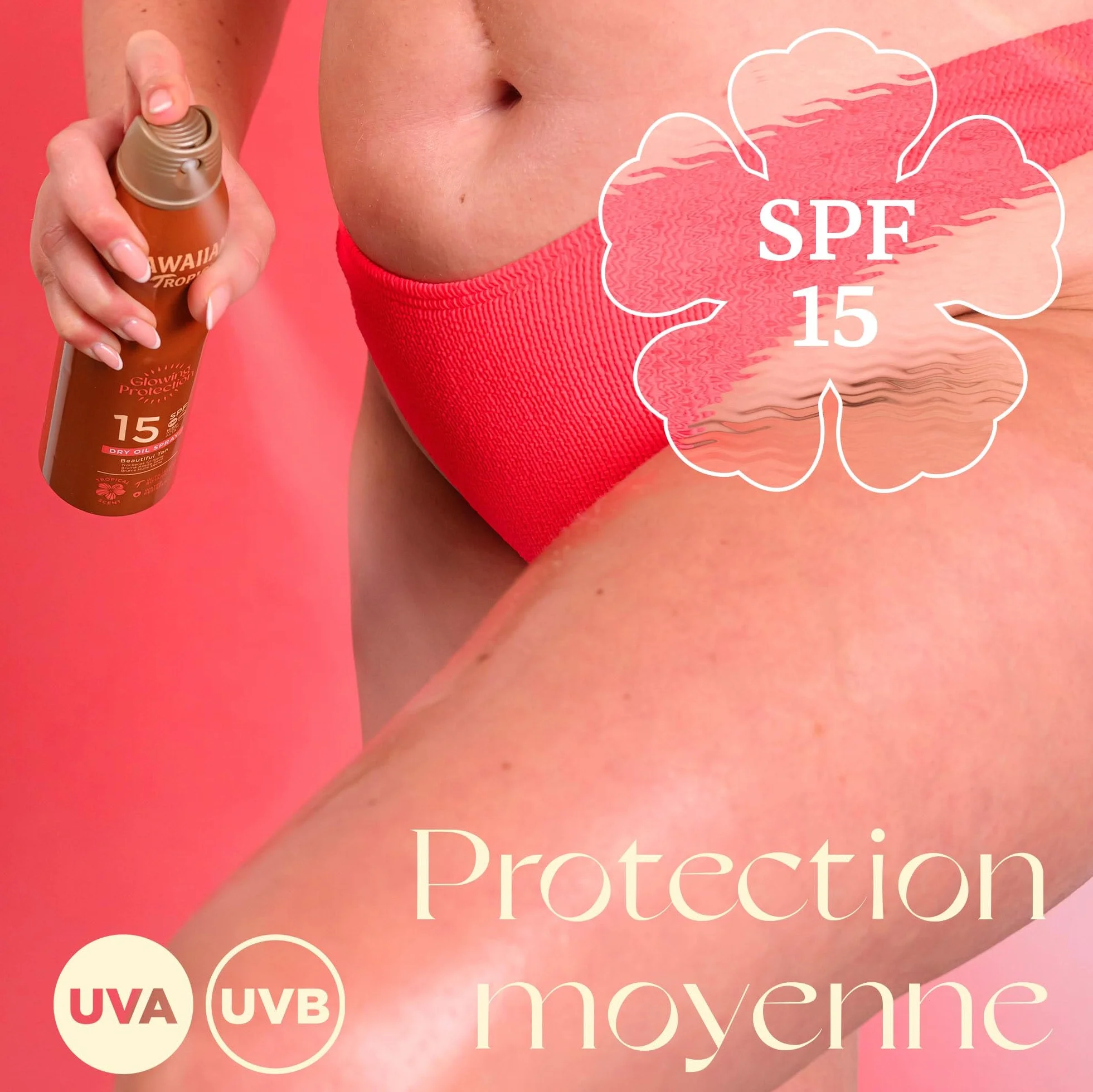 Hawaiian Tropic Brume huile sèche Glowing Protection SPF 15 UVA UVB Écran solaire en spray 177 ml