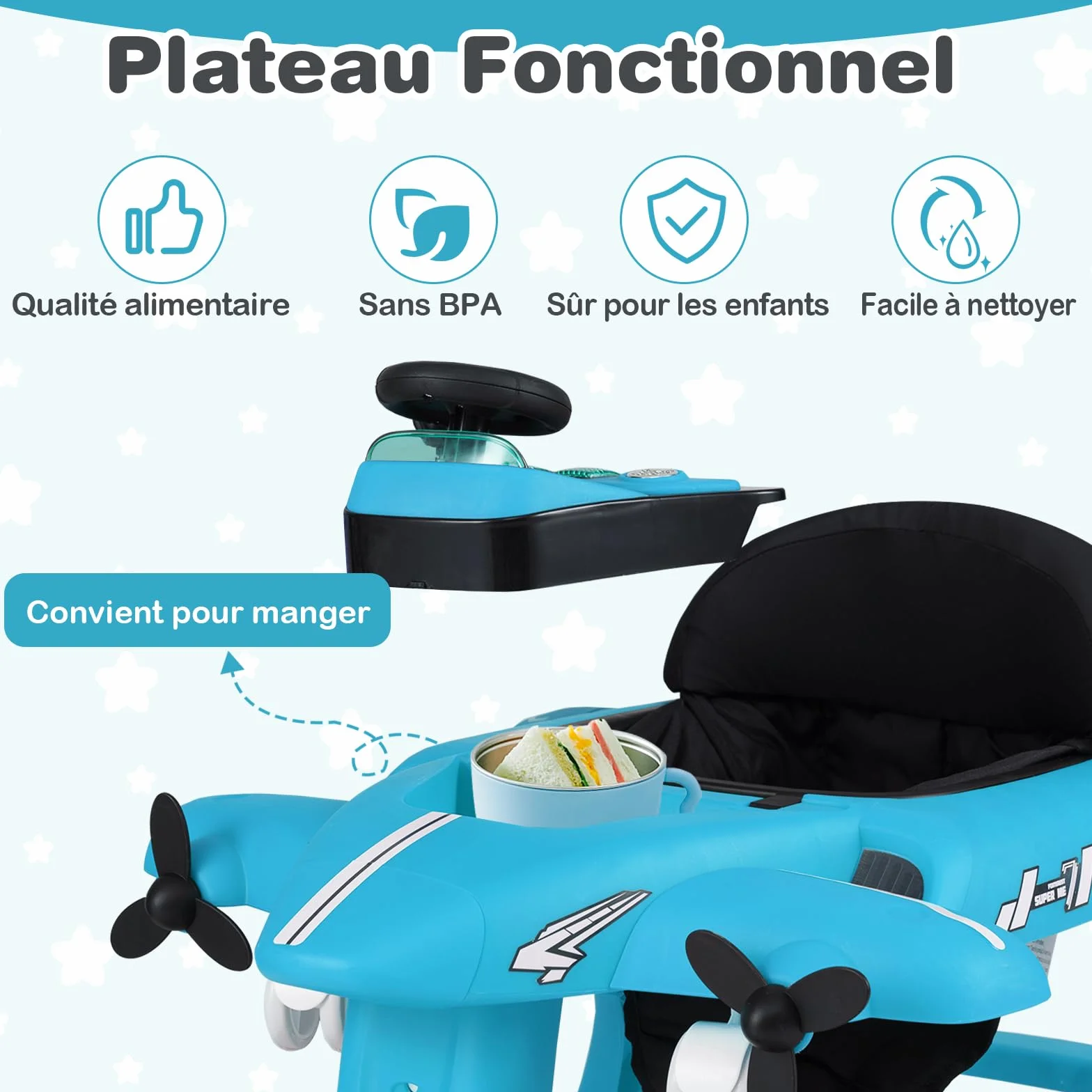 GOPLUS Trotteur Bébé Pliable 6 en 1, 3 Hauteurs Réglables, Roue Silencieuse, Charge 12KG pour 6-18 Mois