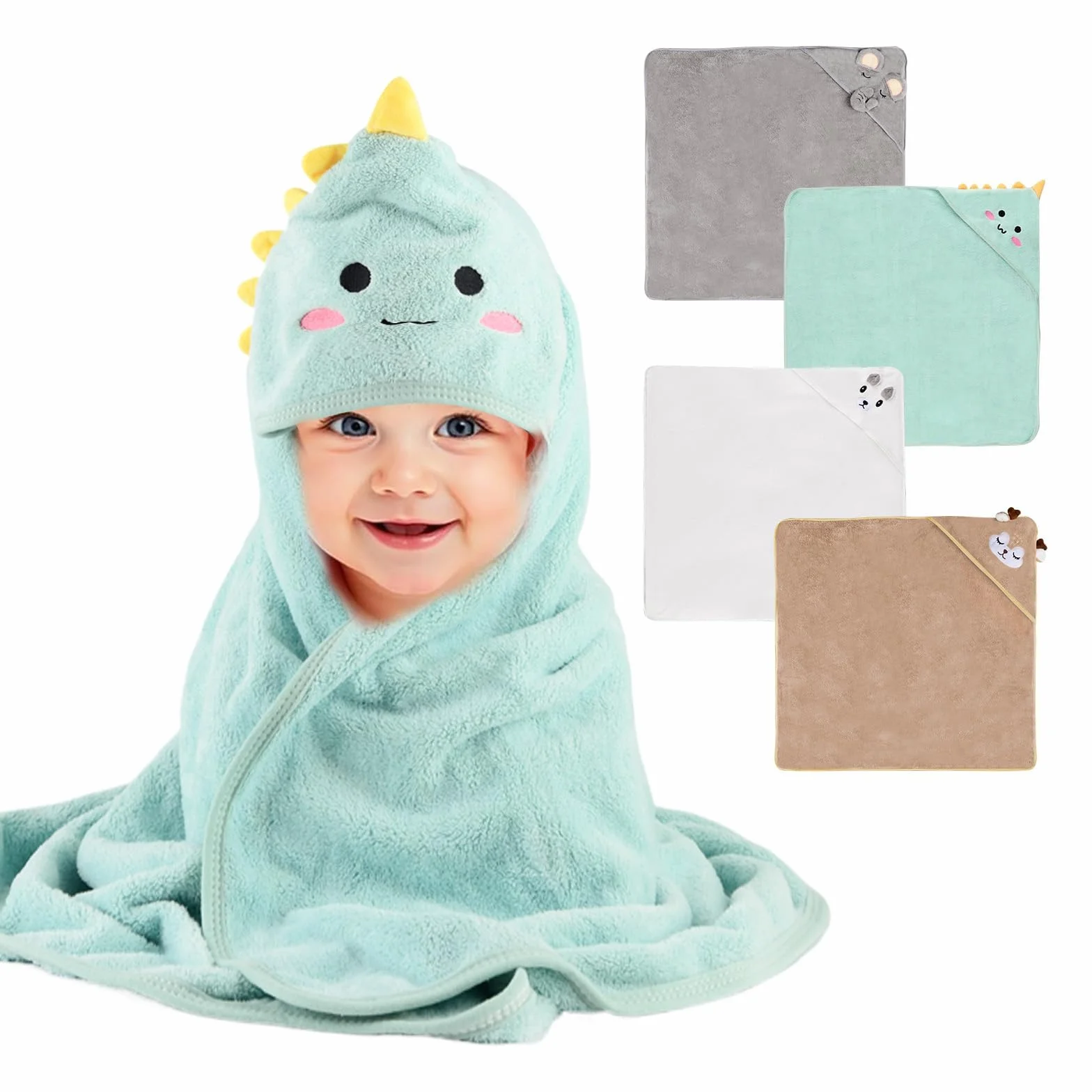 Cape de Bain Bébé 4 Pièces Serviette à Capuche Super Absorbante