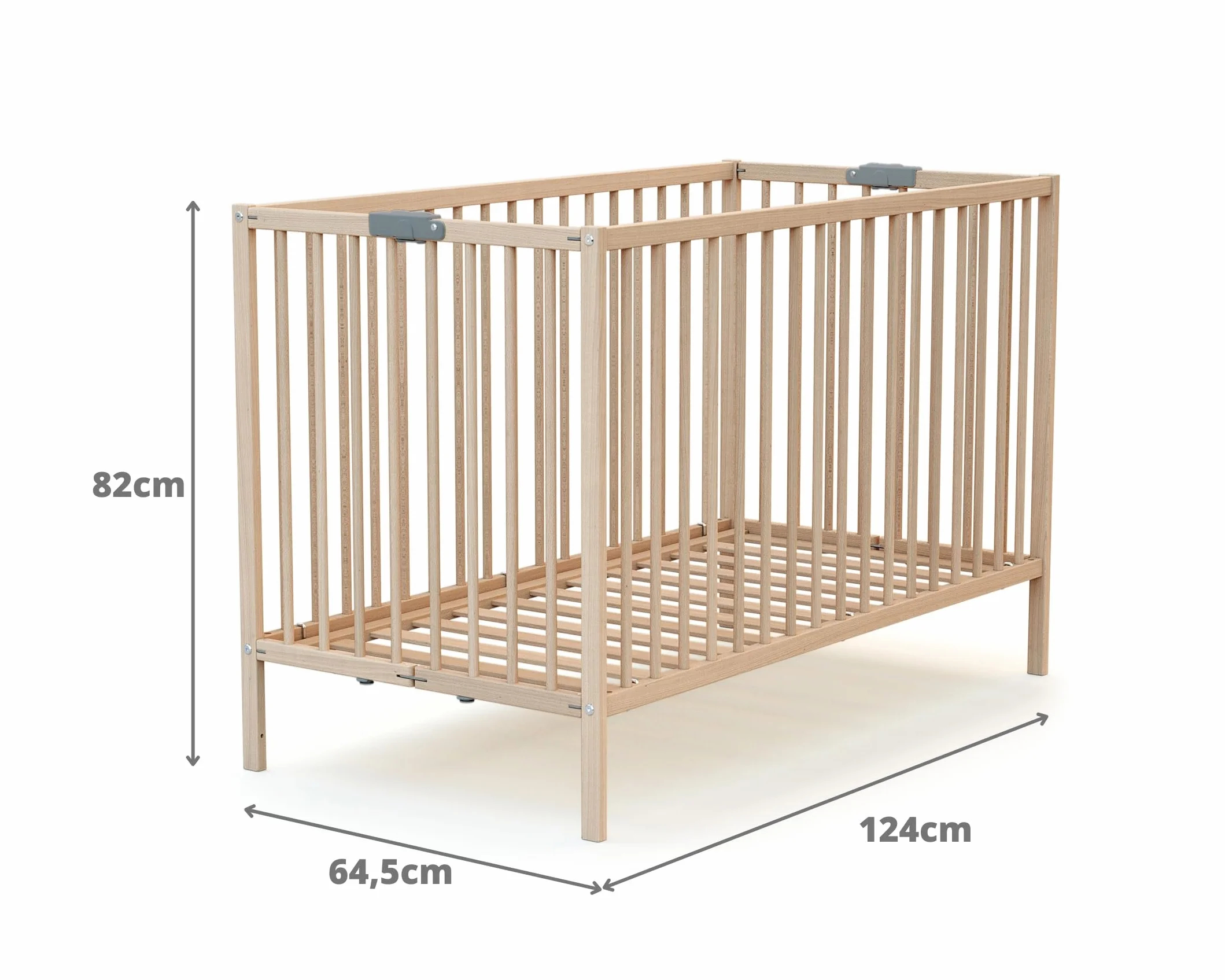 Lit bébé Pliant en Bois Massif Hêtre Brut 60x120cm Sommier à Lattes Dès la Naissance