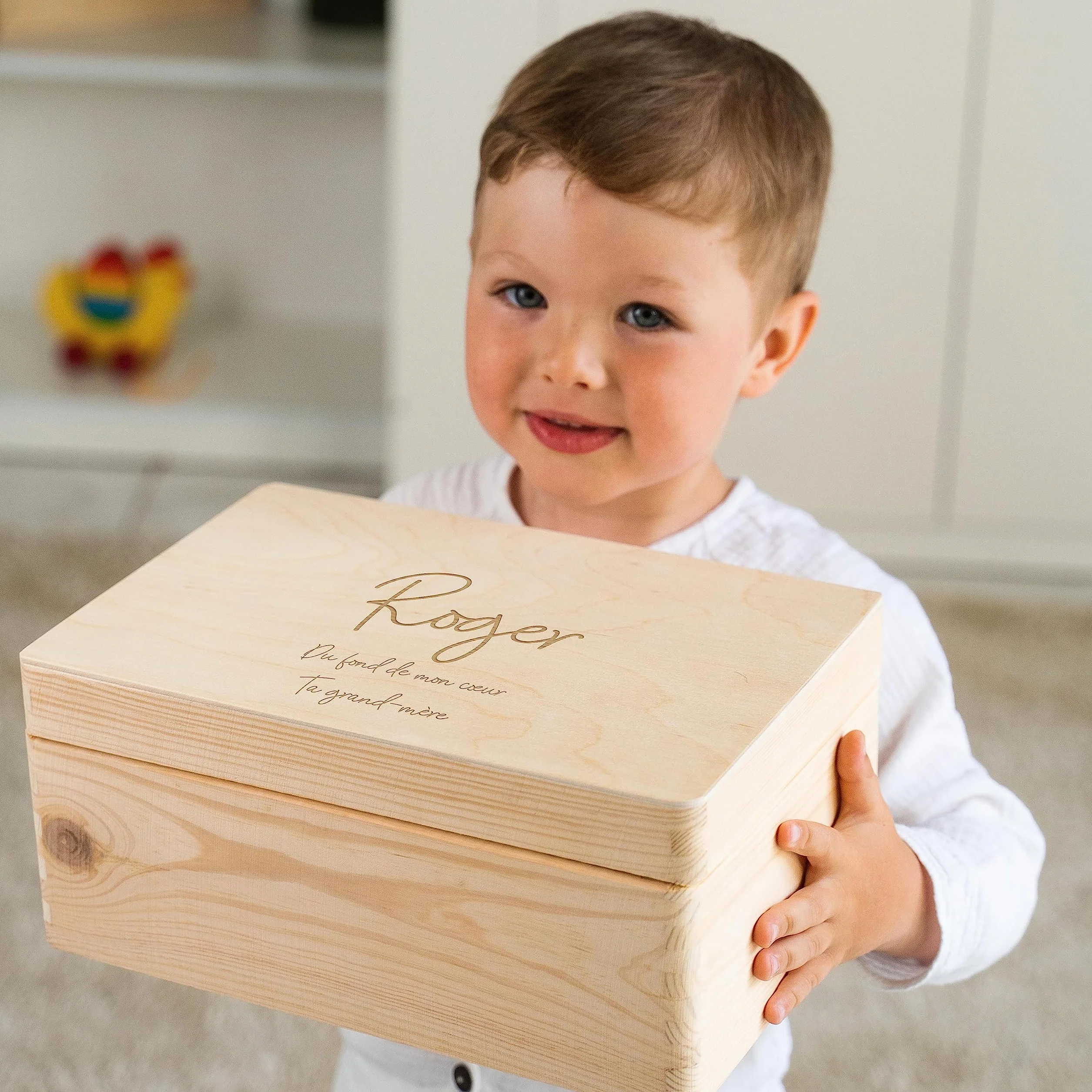 LAUBLUST Boîte à souvenirs bébé personnalisée avec gravure - Cadeau de naissance en bois naturel ou blanc FSC®