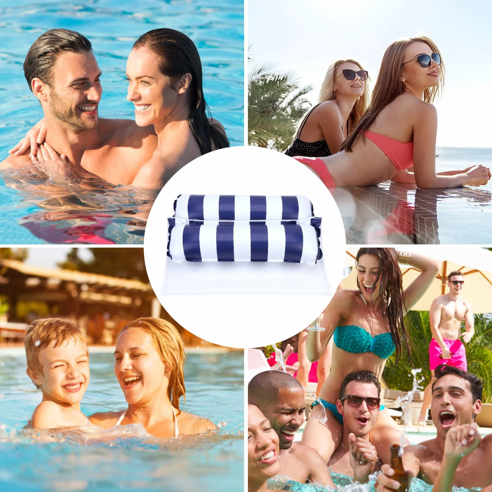 Bouee Piscine Adulte 2 Pièces 4 en 1 XL Matelas Gonflable Hamac Filet 2 Personnes