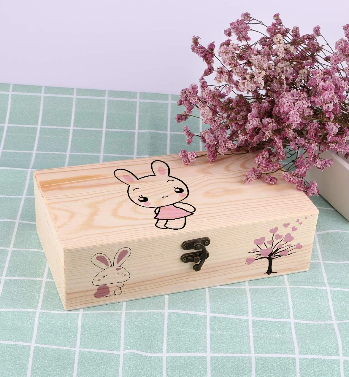 Boîte en bois avec couvercle 25 x 15 x 8 cm - Boîte à souvenirs pour bébé - Boîte à bijoux polyvalente