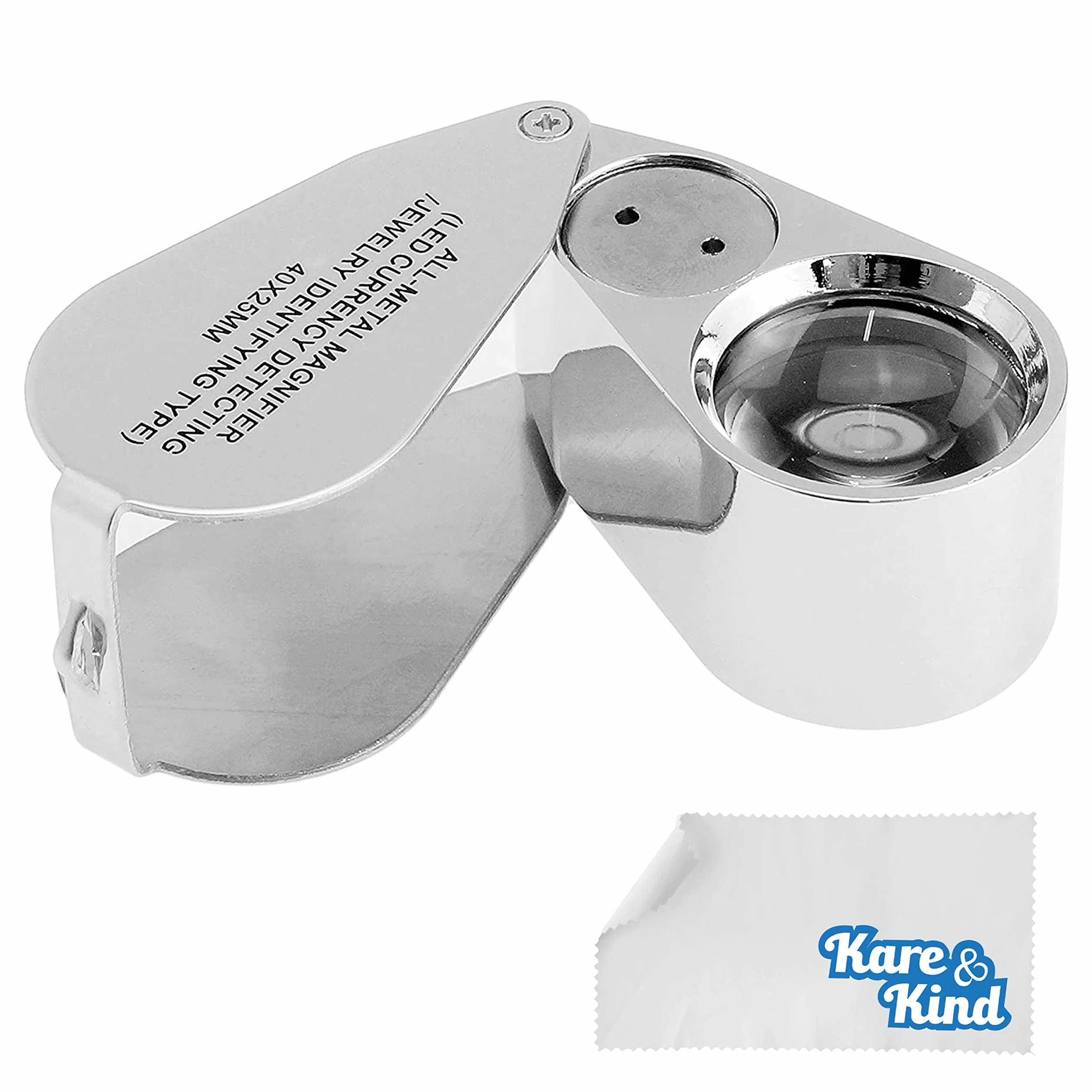 Kare & Kind 40X Illuminated Jeweler Loupe UV LED avec Construction Métallique et Verre Optique 25 mm Argent