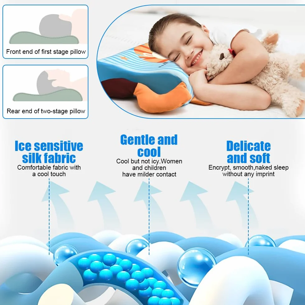 Oreiller Enfant 45 x 27 x 6 cm Coussin Ergonomique Respirant Détachable pour Enfants dès 3 Ans