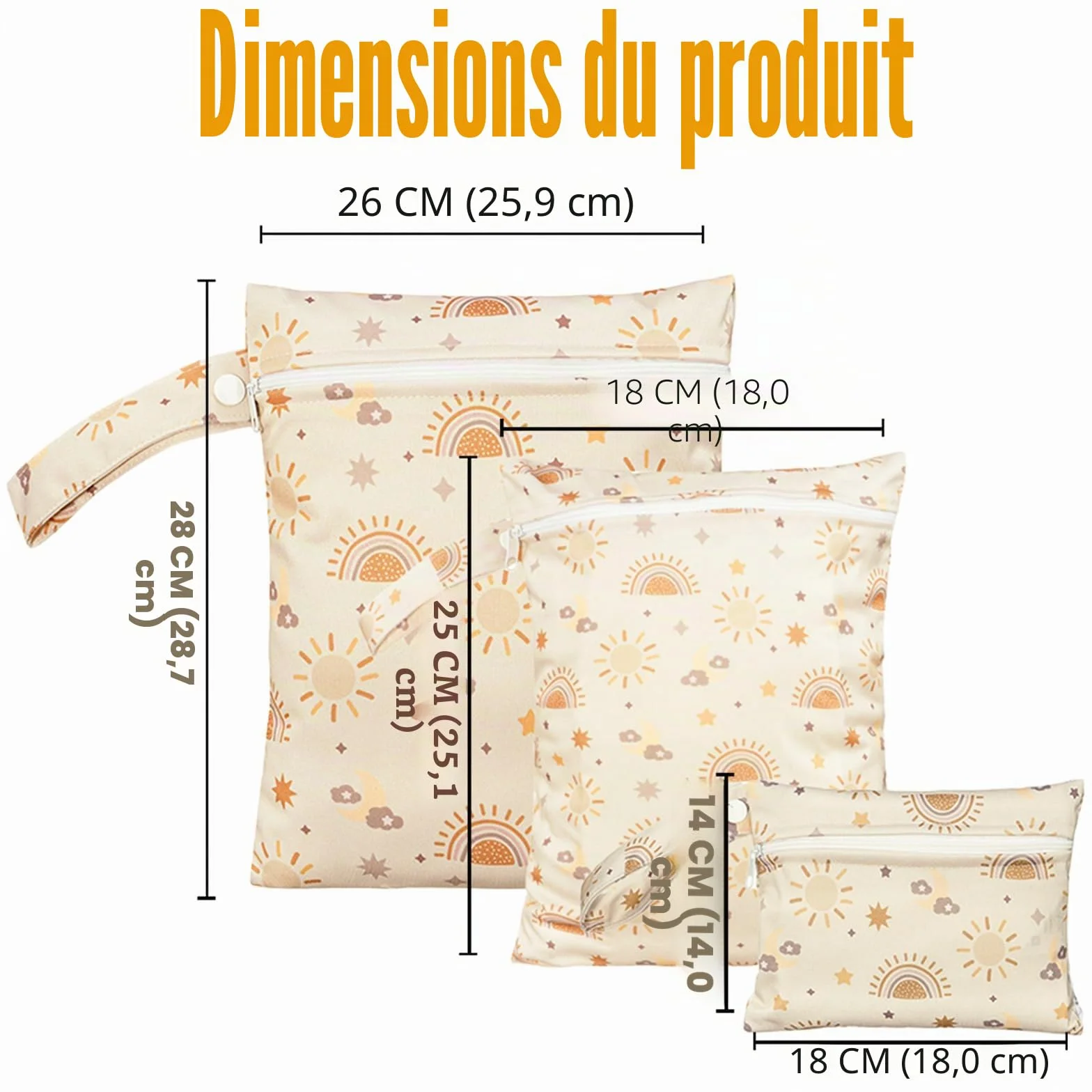Sacs à couches imperméables réutilisables pour bébé Lot de 3 Beige Taille unique