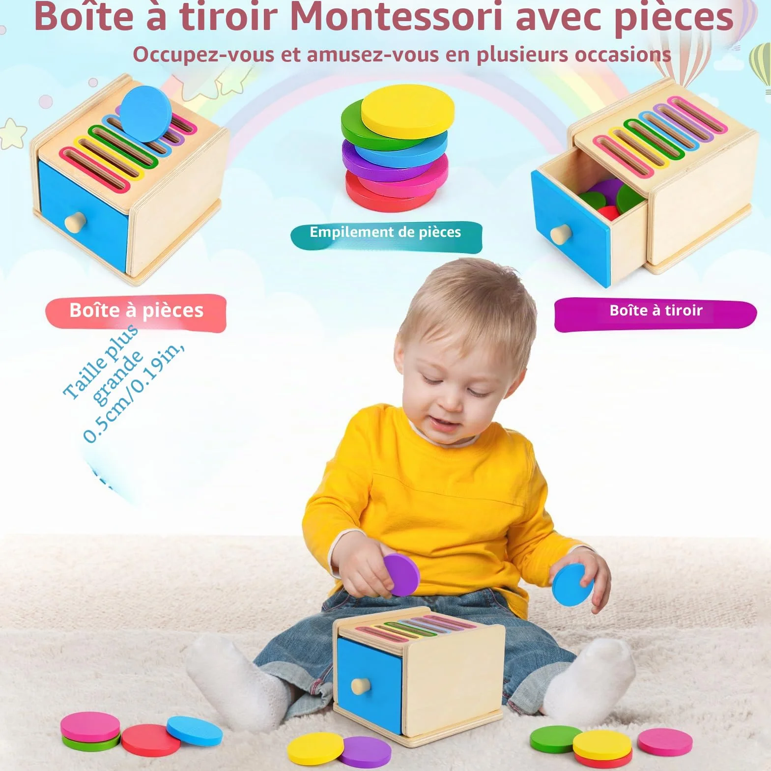 Jouet Bebe 1 2 3 Ans, Jeux Montessori Educatif Apprendre Les Couleurs, Cadeau Fille Garçon Anniversaire Noel