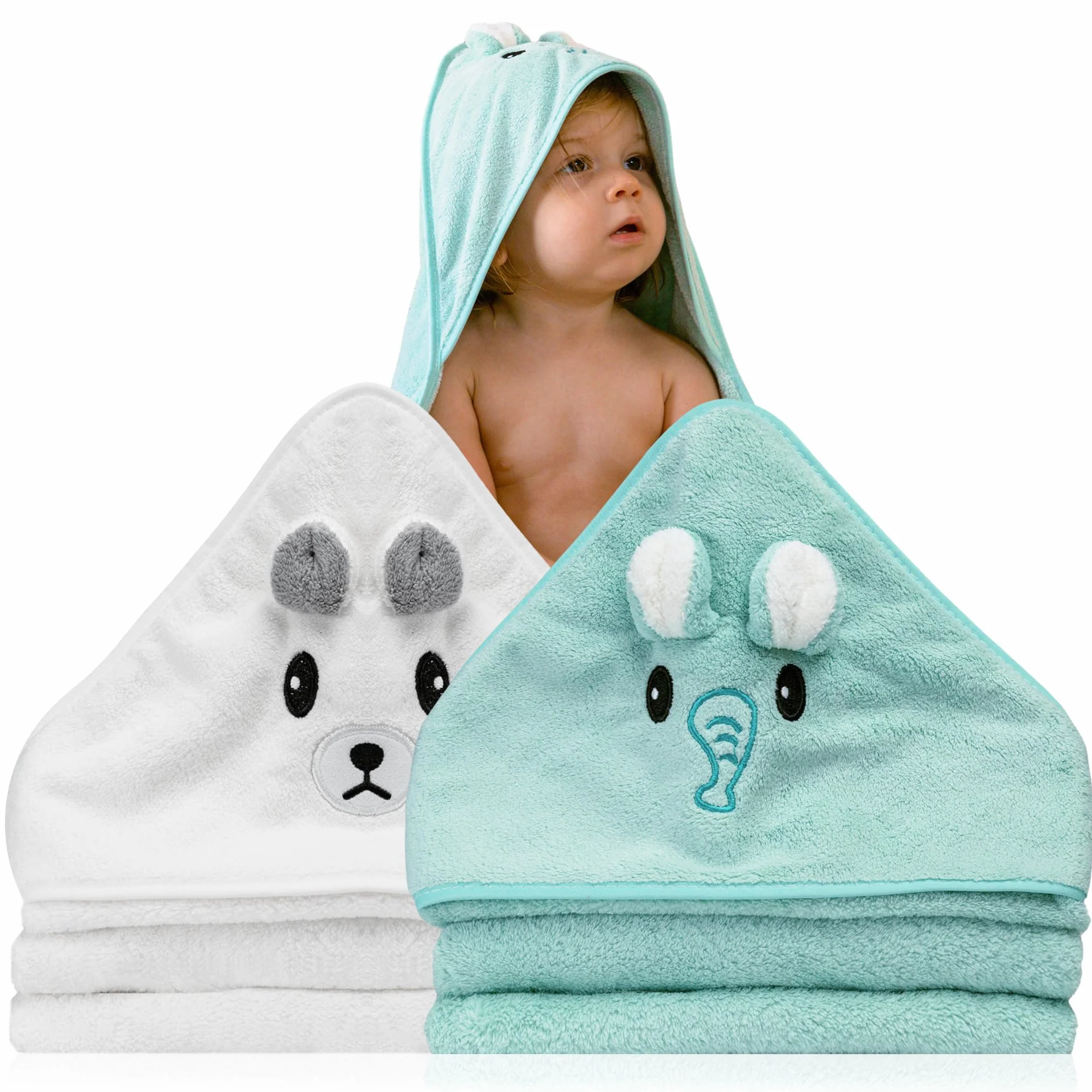 Serviette de Bain Bébé à Capuche Lot de 2 Animaux 0-3 Ans Cadeau Naissance Garçon