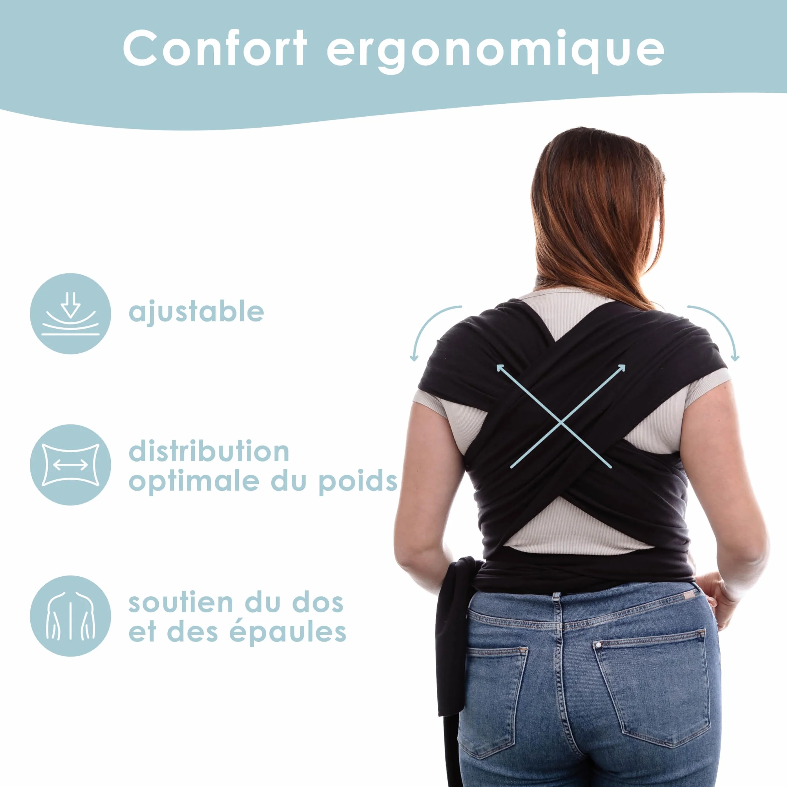 Écharpe de Portage Bébé Sleepy Wrap Noir 3-15 kg Mains Libres Élastique Ergonomique