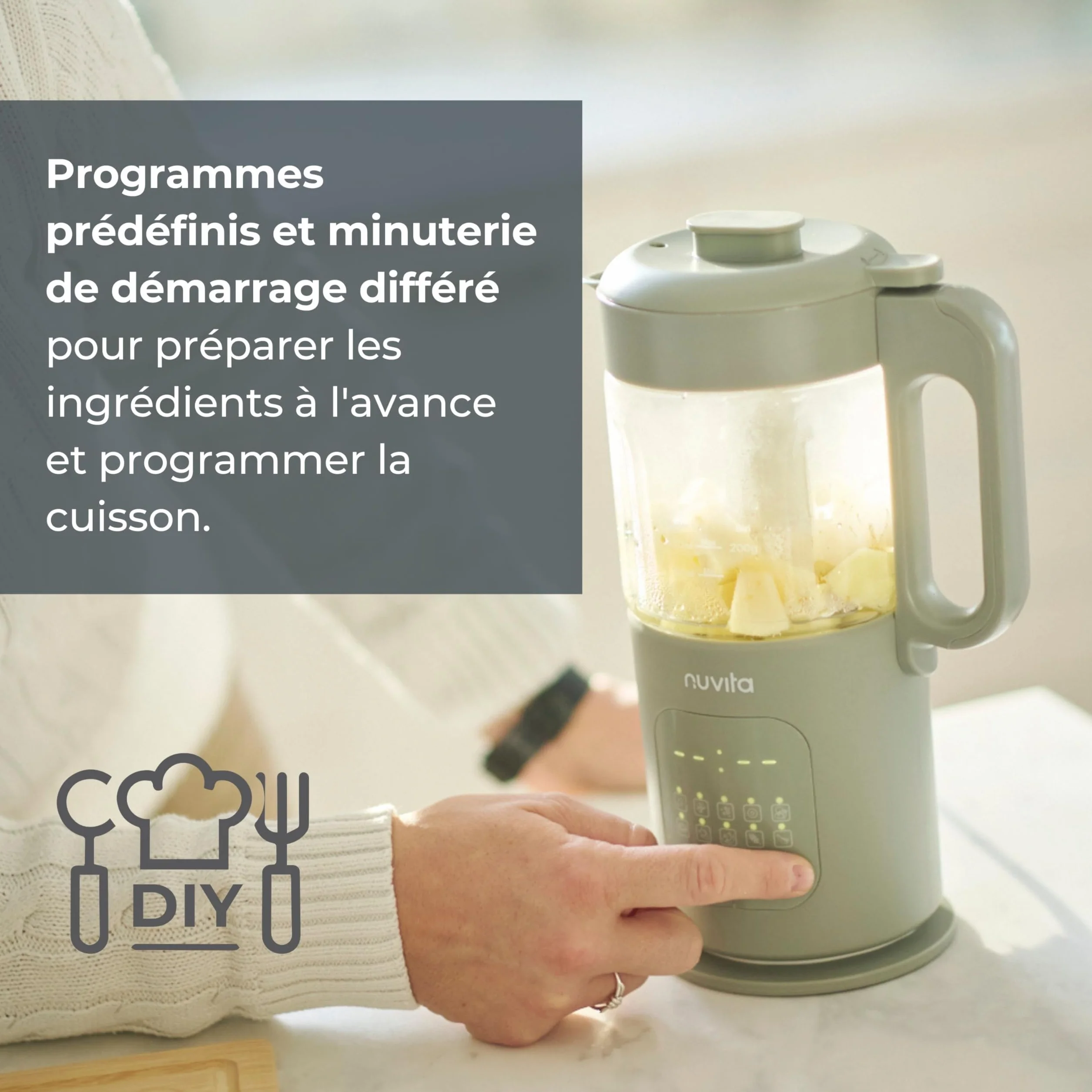 Nuvita Magic Pappa Robot Cuiseur Multifonction 7-en-1 Cuit Vapeur Mixe Hache Purées Soupes Smoothies Auto-Nettoyant