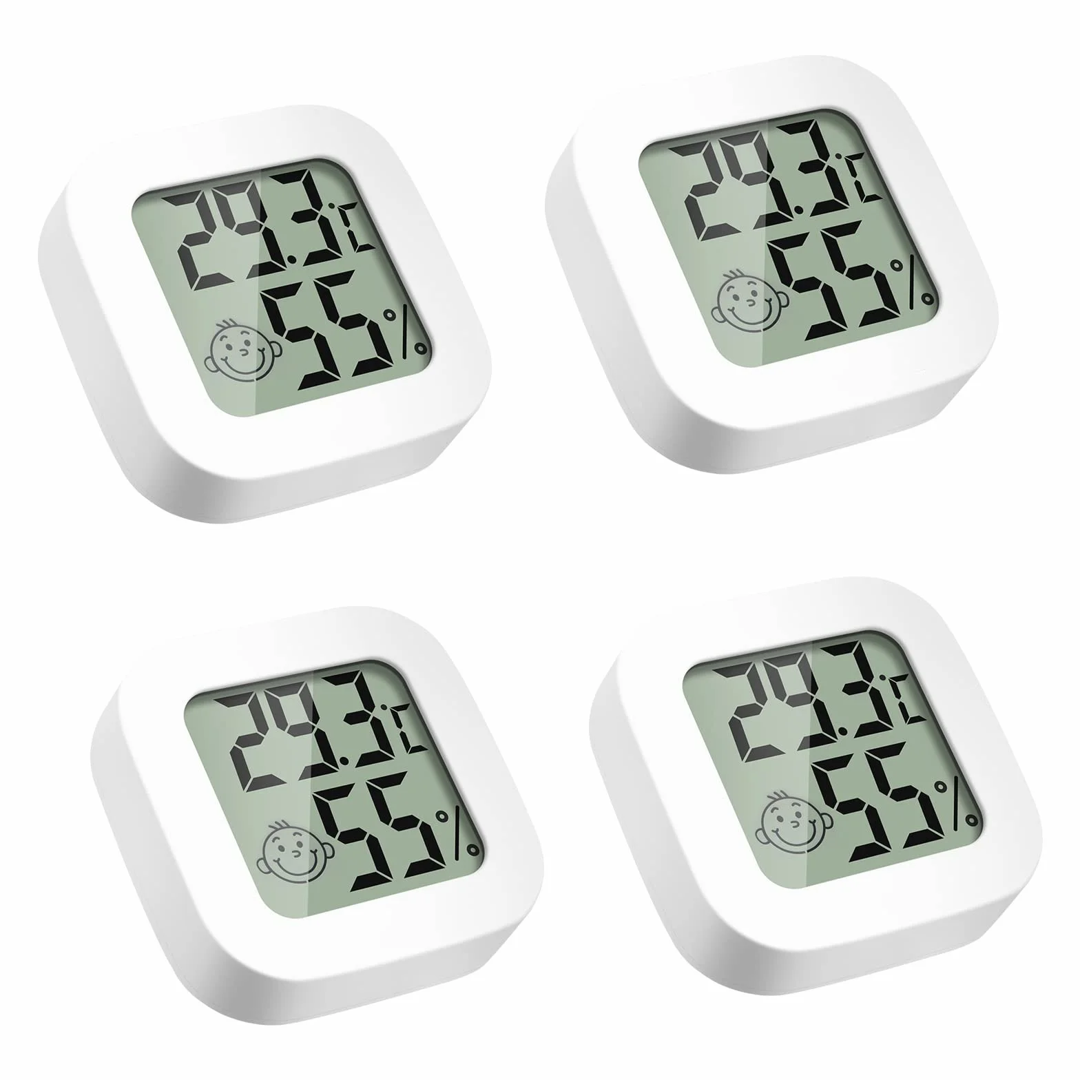 Lot de 4 thermomètres hygromètres numériques d'intérieur - Mini thermomètre hygromètre de chambre avec interrupteur