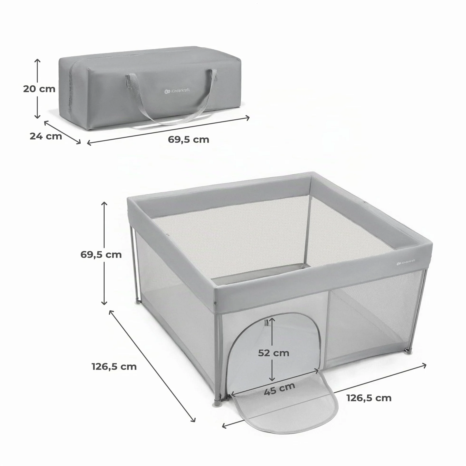 Kinderkraft ZIKI Parc bébé pliable, jusqu'à 4 ans, cadre acier, gris