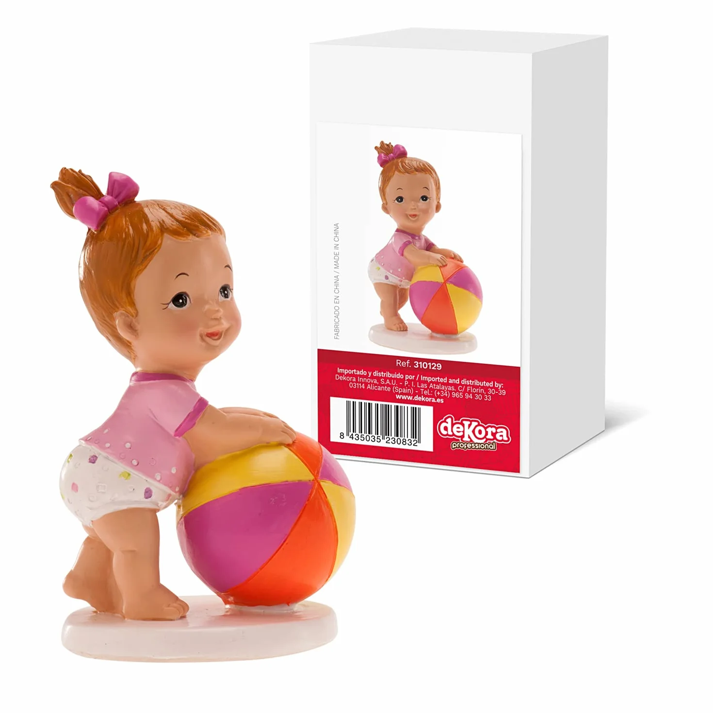 Figurine en résine Décoration Baptême Fille Bébé avec une Balle 11 x 7 cm Cake topper Apte au Contact Alimentaire