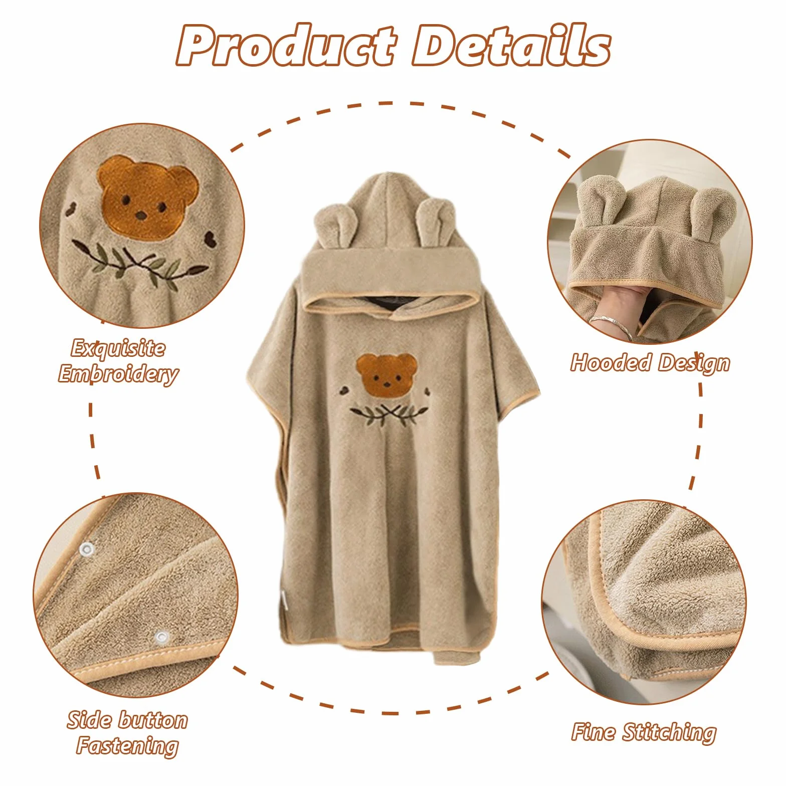 Serviette de Bain avec Capuche Bébé Poncho Super Absorbante 0-3 Ans