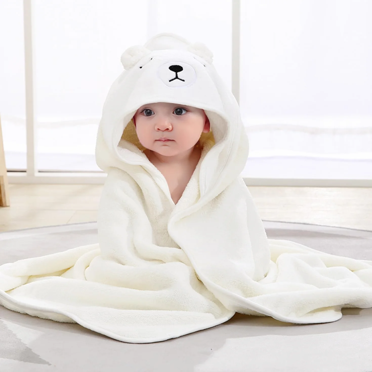 Cape De Bain Bébé 80x80cm Serviette Éponge Douce 0-5 Ans