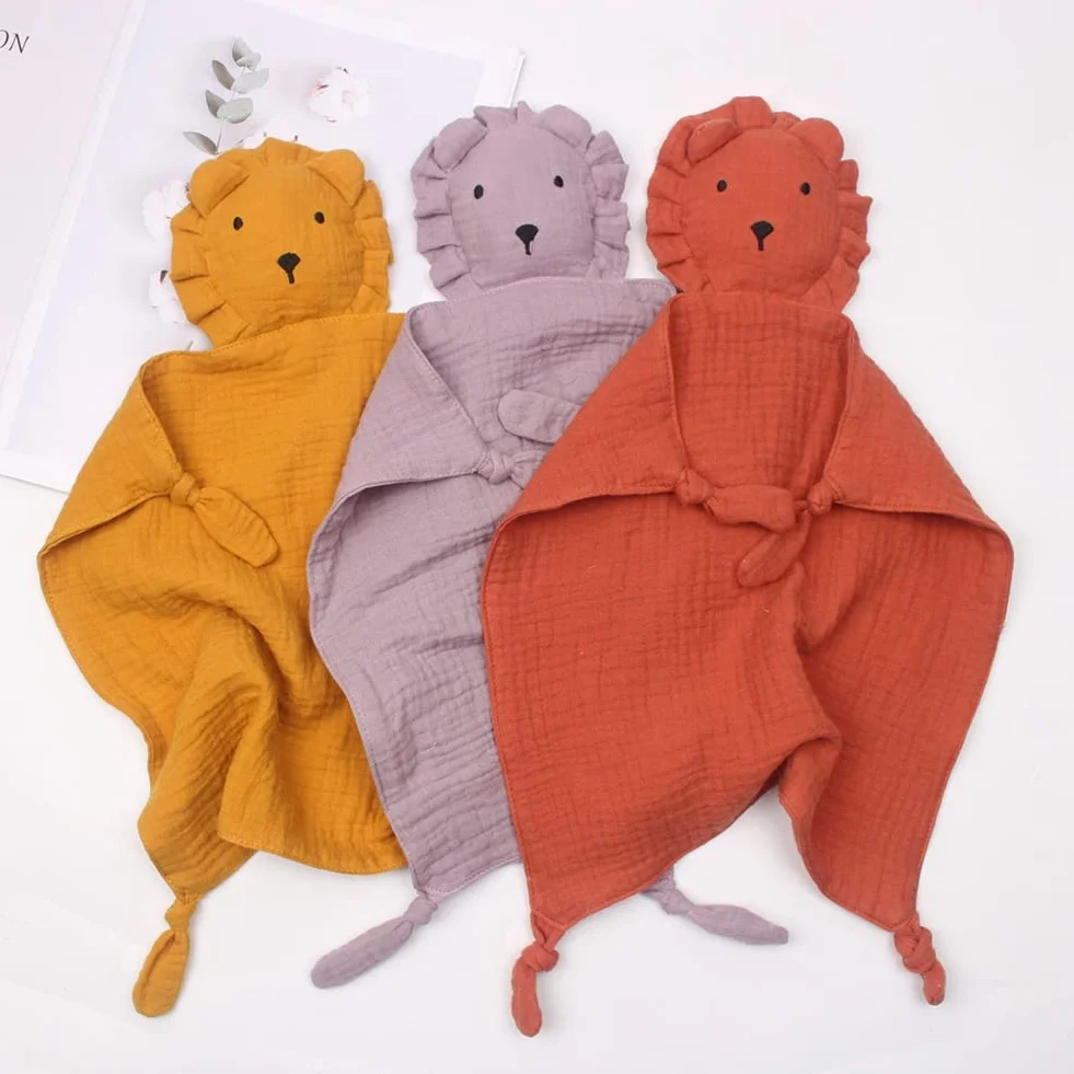 Peluche doudou panda lion éléphant mousseline jouet bébé cadeau naissance