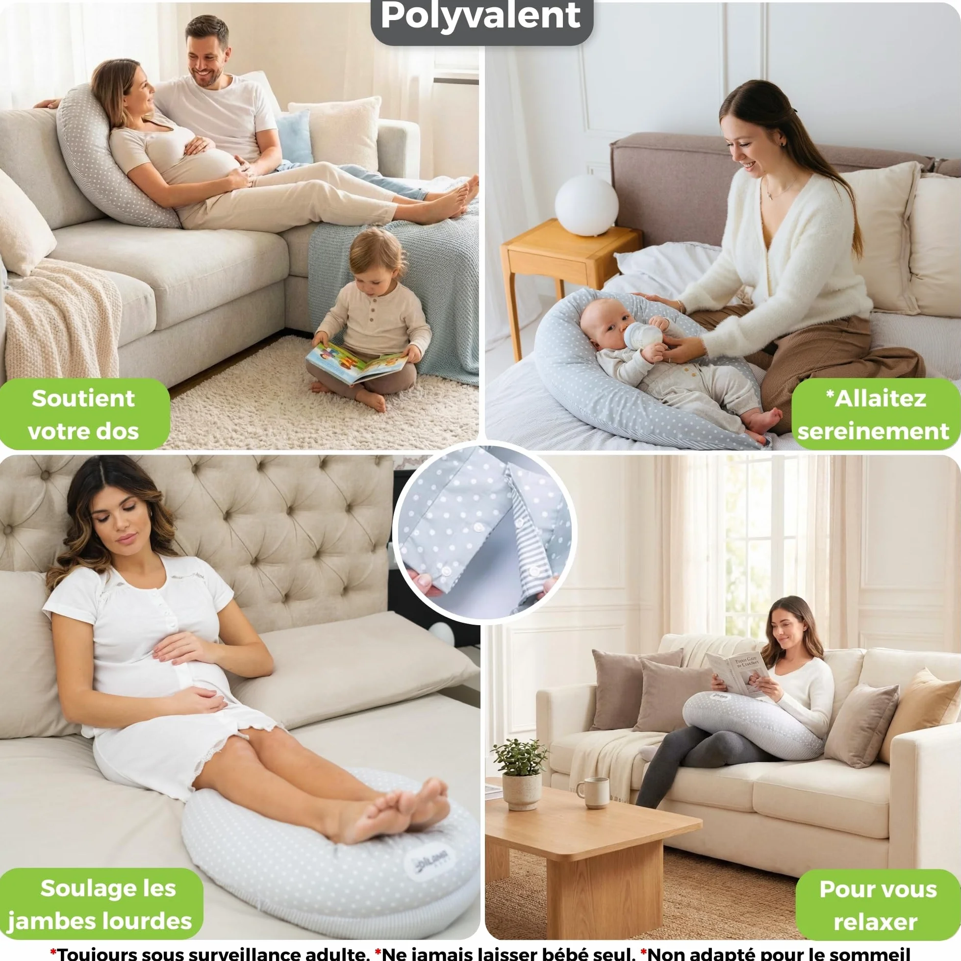 Dilamababy Coussin de Grossesse et d’Allaitement en Flocons de Mousse Mémoire et Boules de Fibre – Oreiller de Maternité Ergonomique – Housse Coton Amovible