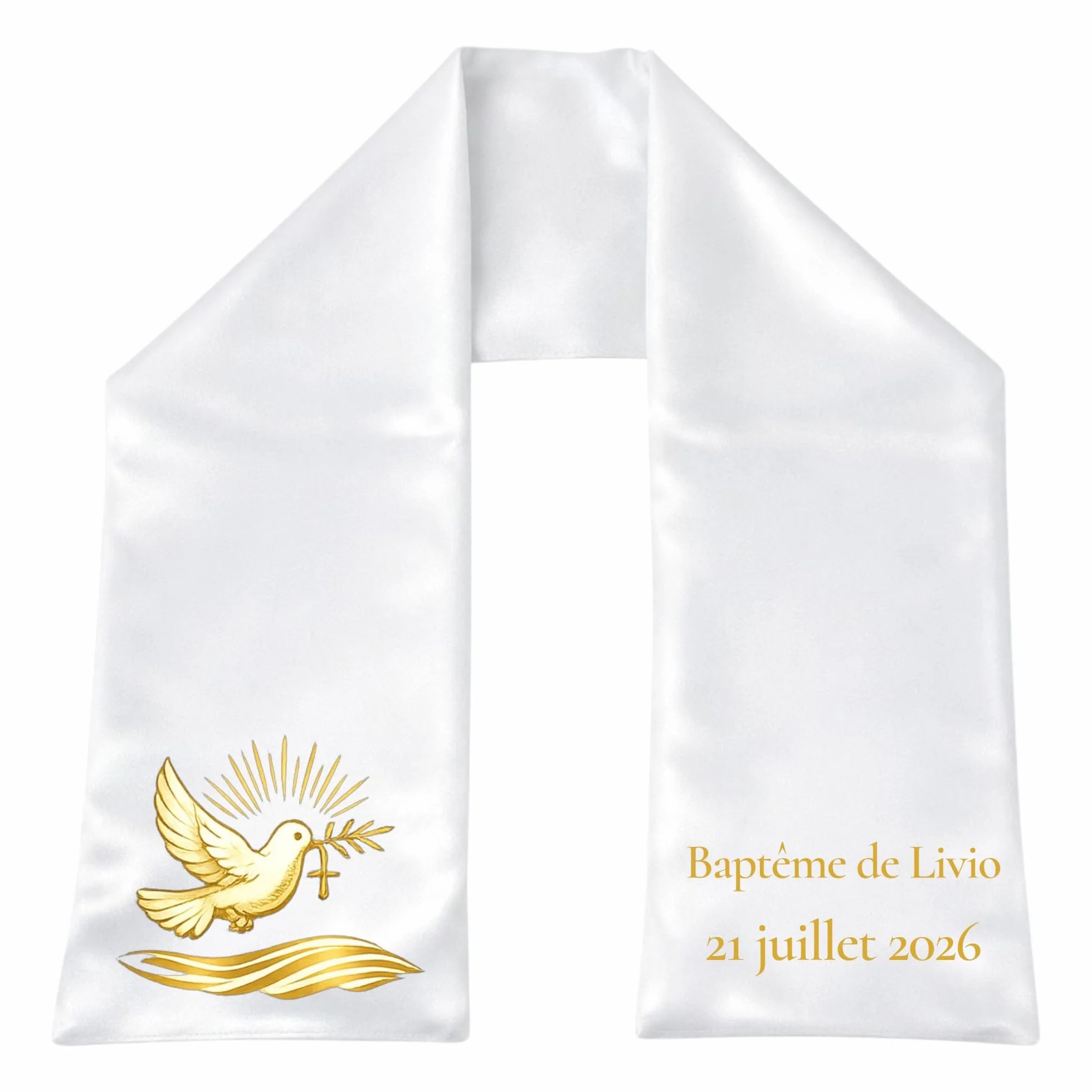 Écharpe de Baptême Satiné Religieuse Personnalisée Fait Mains Bébé Enfant