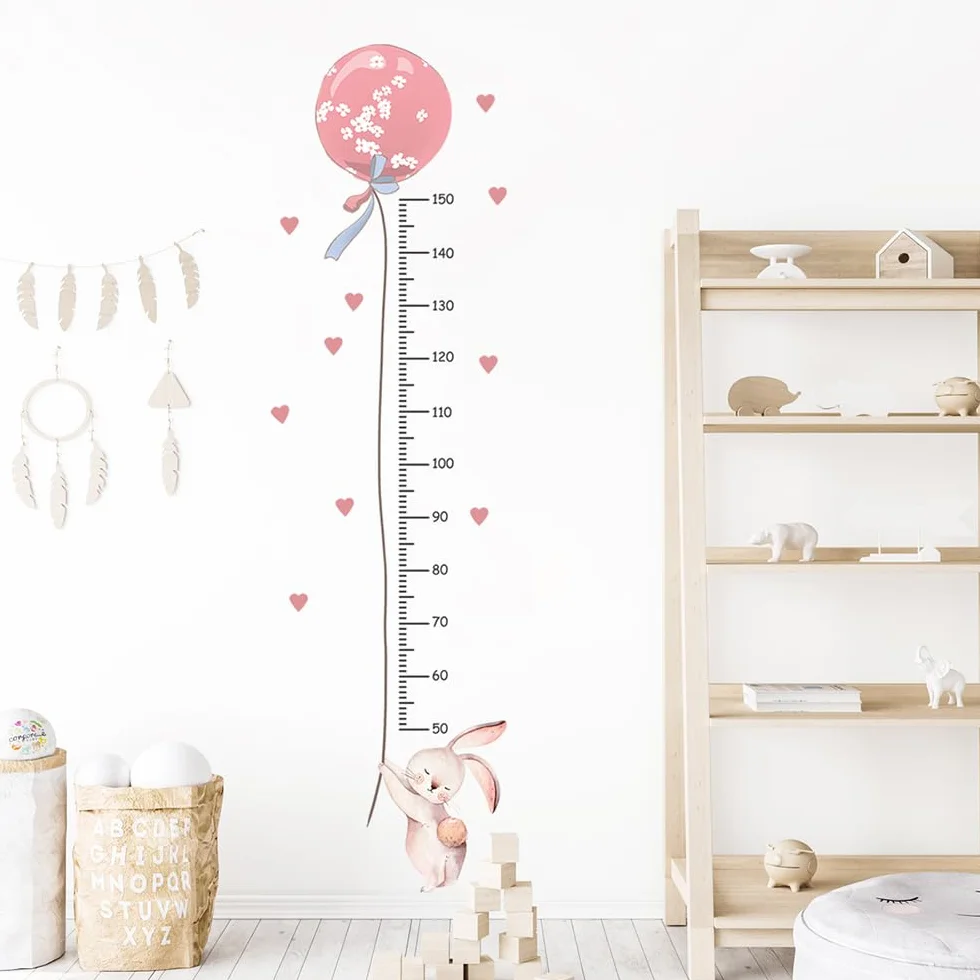 Stickers Mesure de Hauteur pour Fille Rose Tableau Mural Décoratif Enfant Planche Croissance Bébé Vinyle Lapin