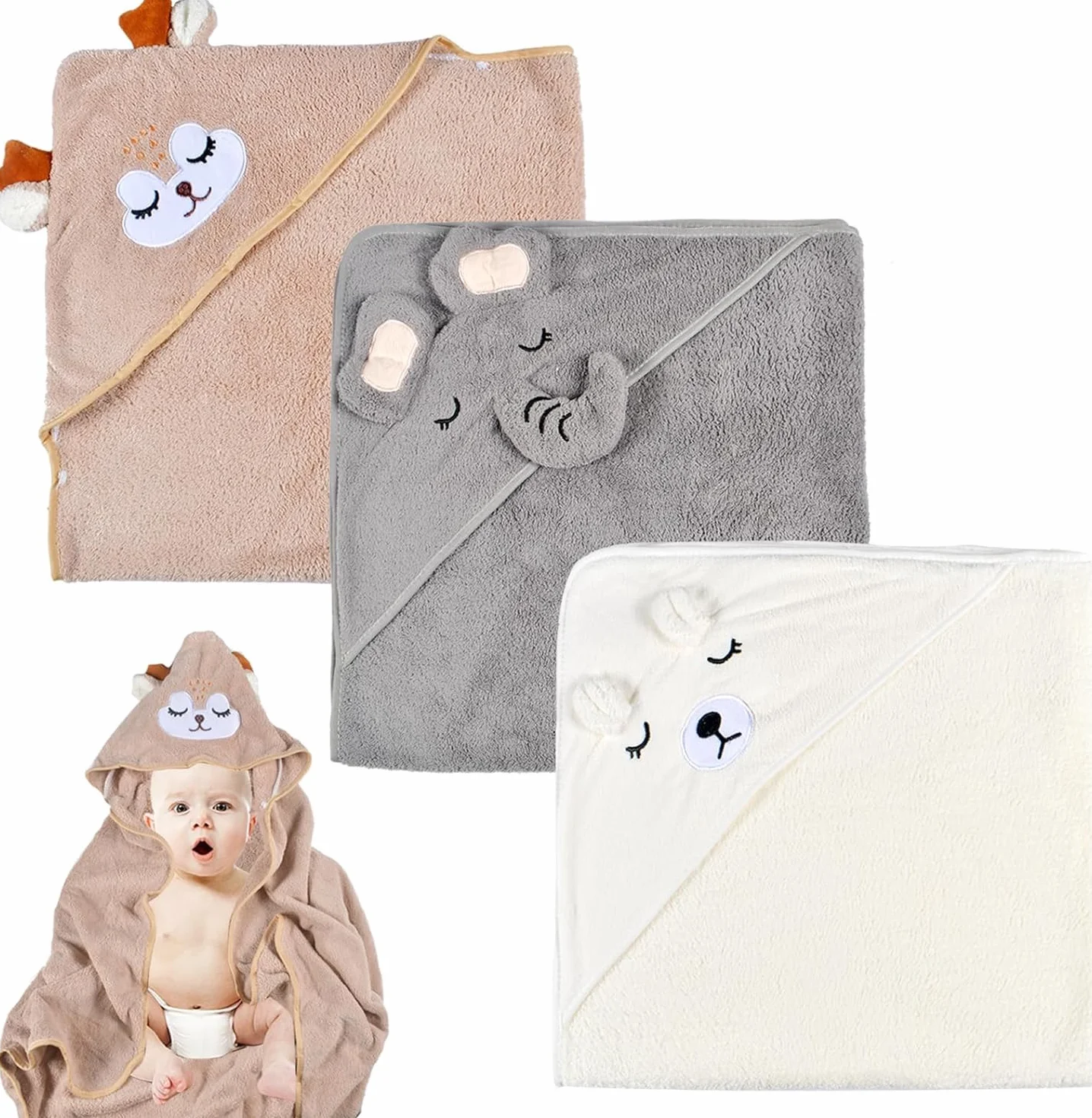 Serviette de Bain Capuche Bébé 80x80cm Peluche Corail Haute Qualité