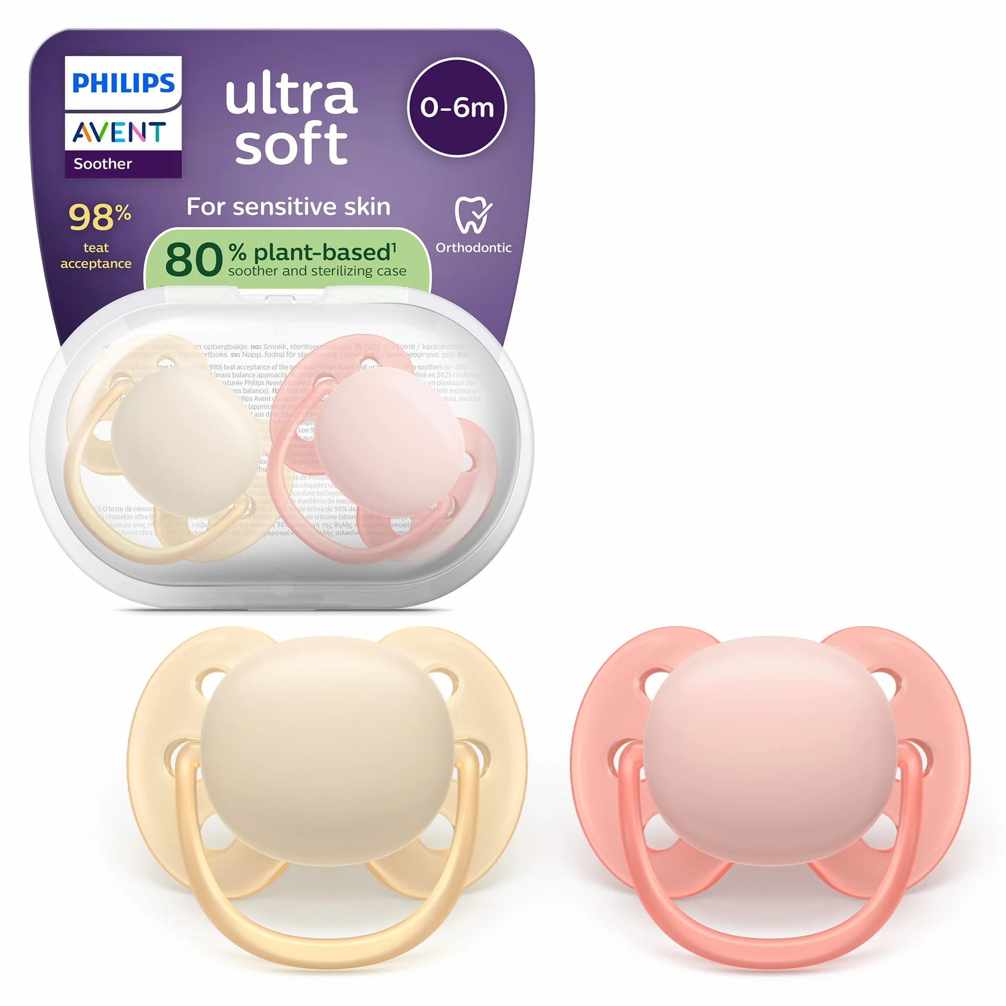 Philips Avent Sucettes ultra-douces Tétines orthodontiques 0-6 mois silicone souple sans BPA lot de 2