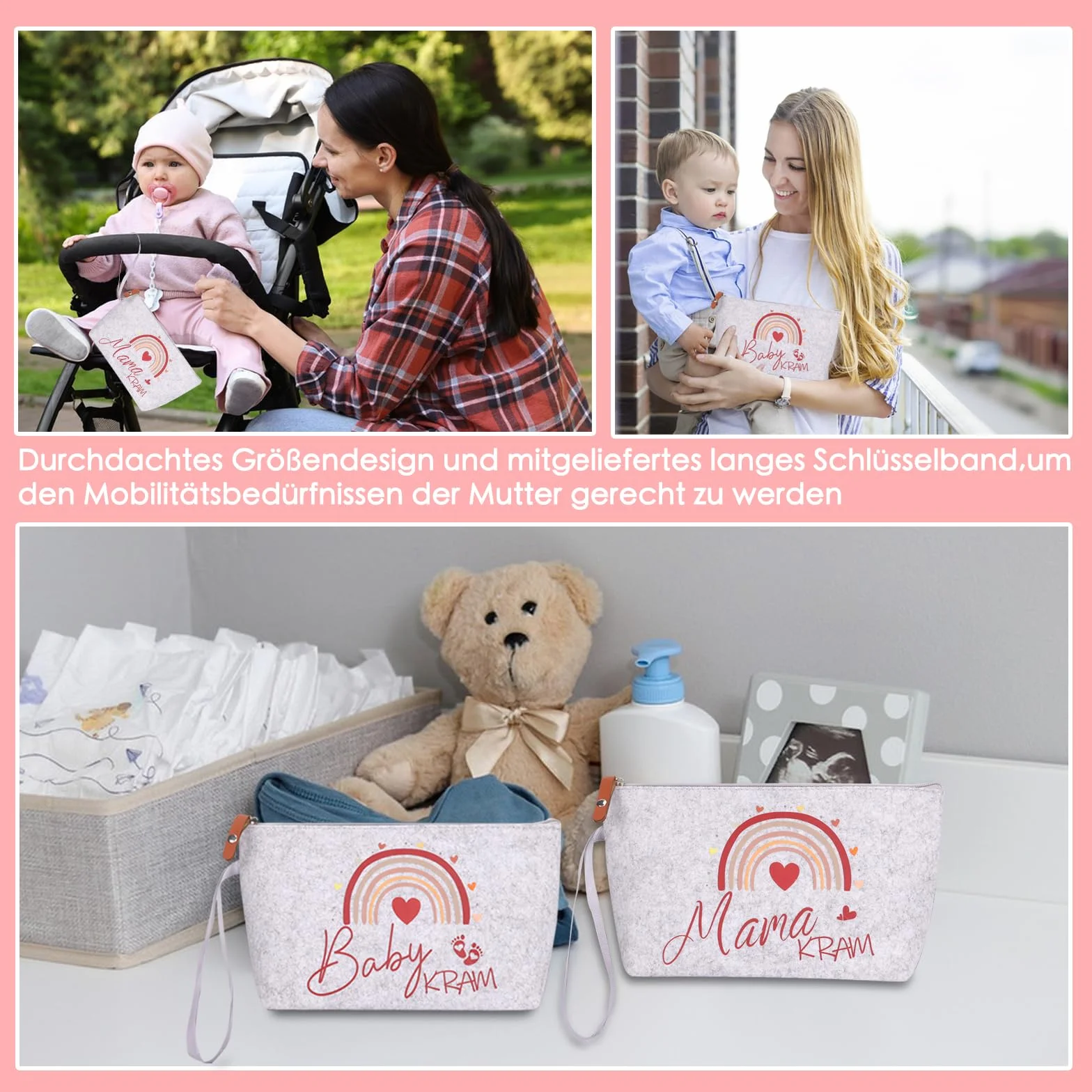 Lot de 2 sacs de clinique en feutre avec fermeture éclair pour futures mamans