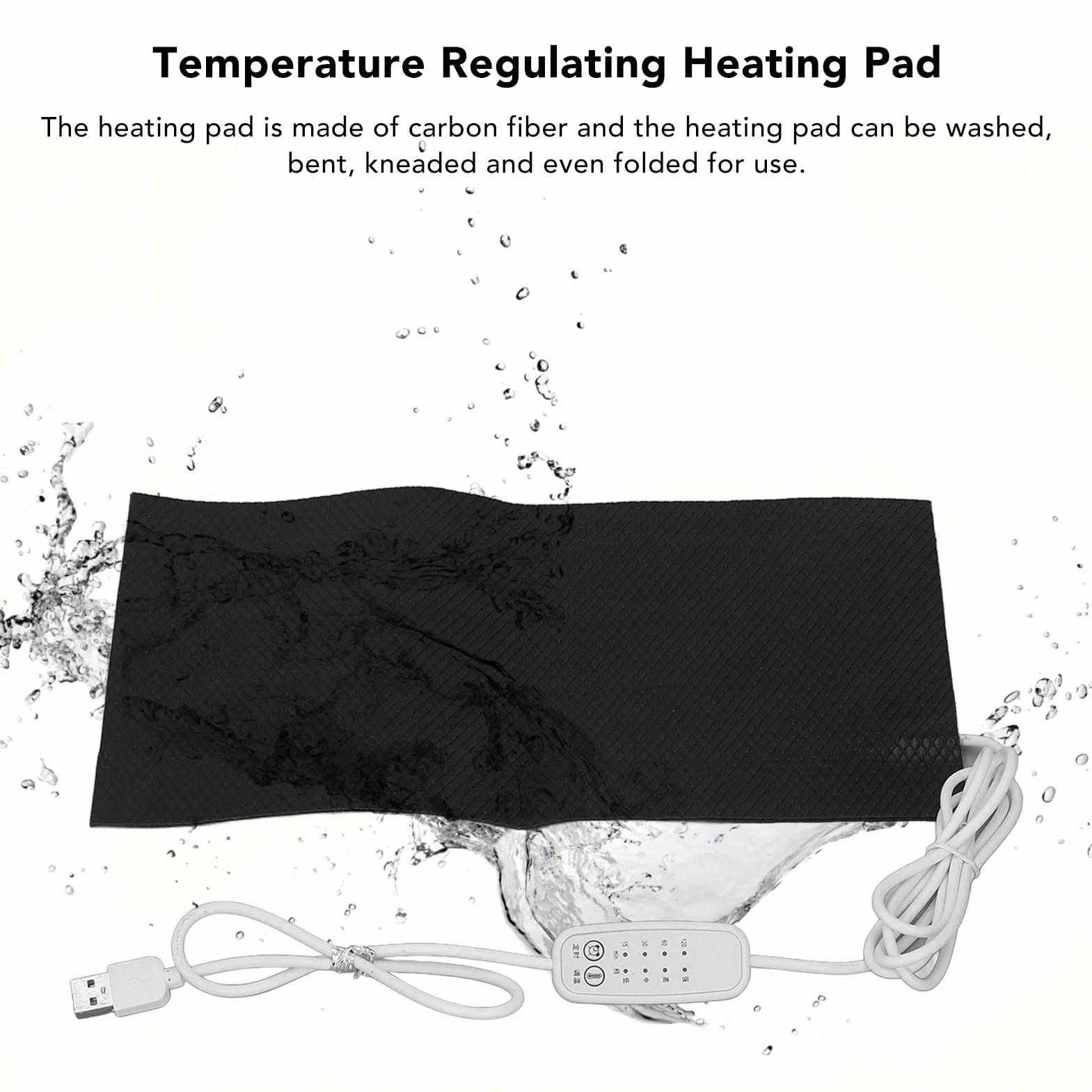 Coussin Chauffant Électrique Fibre Carbone USB 4 Niveaux Température Lavable 25 x 30 cm