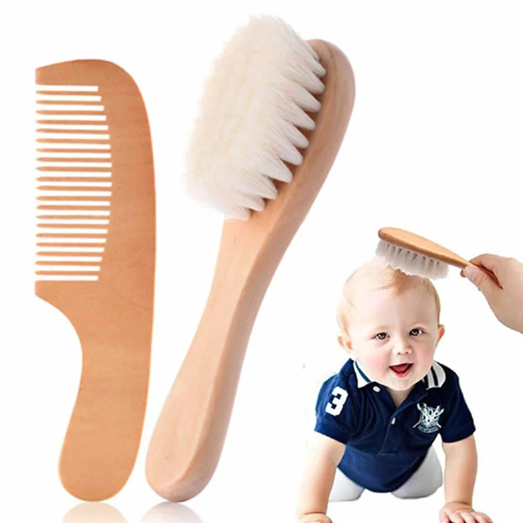 Brosse Cheveux Bébé Bois Naturel 15cm Poils De Chèvre Doux 2 Pièces