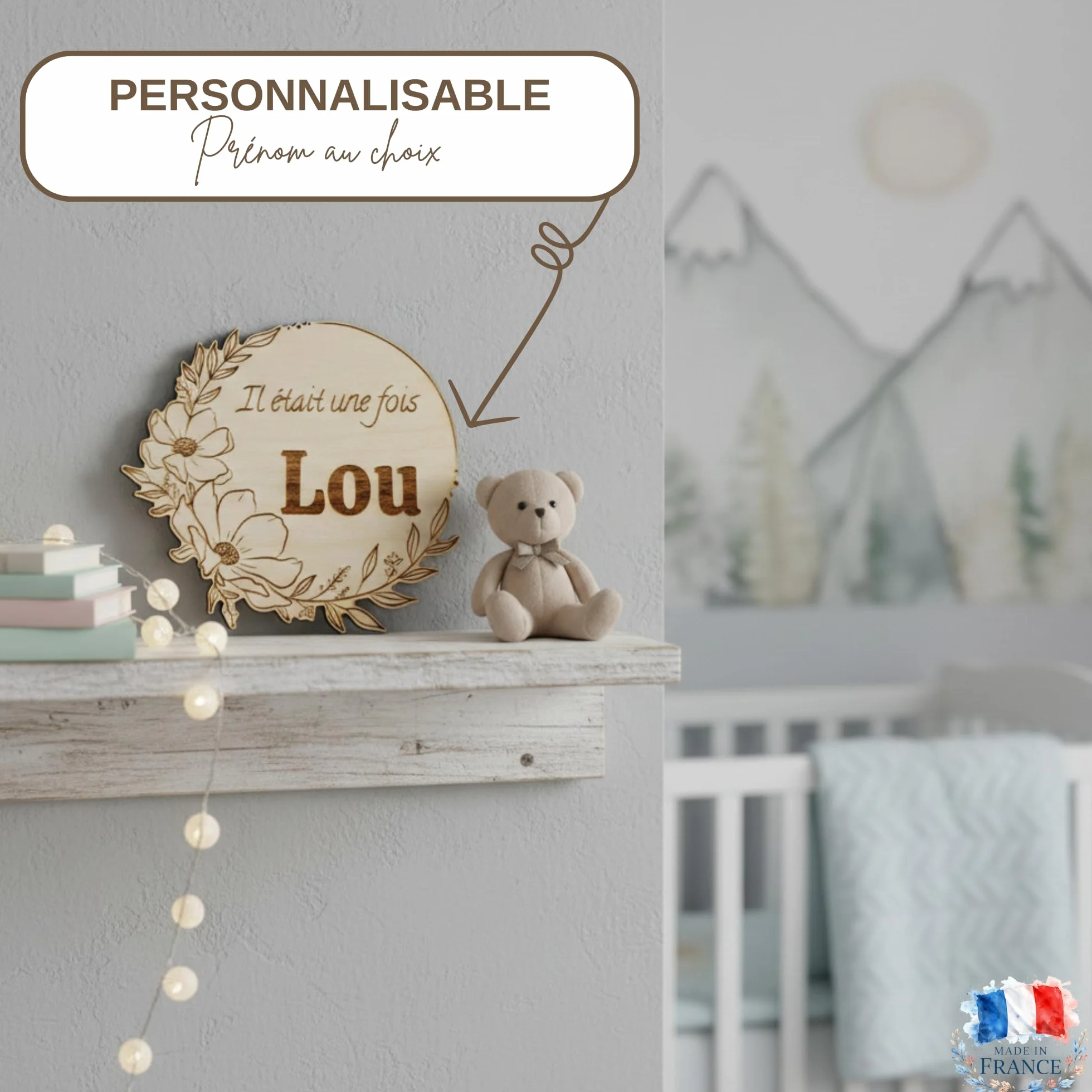 Plaque de Naissance Personnalisée en Bois 15cm Gravée Décoration Chambre Bébé Cadeau Unique
