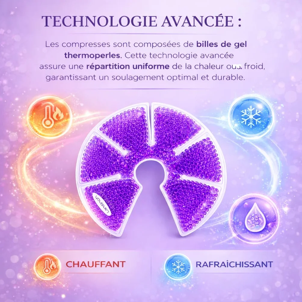 Société Française Coussinet Gel Allaitement Lot de 2 Compresses 3-en-1 Chaud/Froid pour Sein - Soulage Engorgement Mastite Douleurs Réutilisables