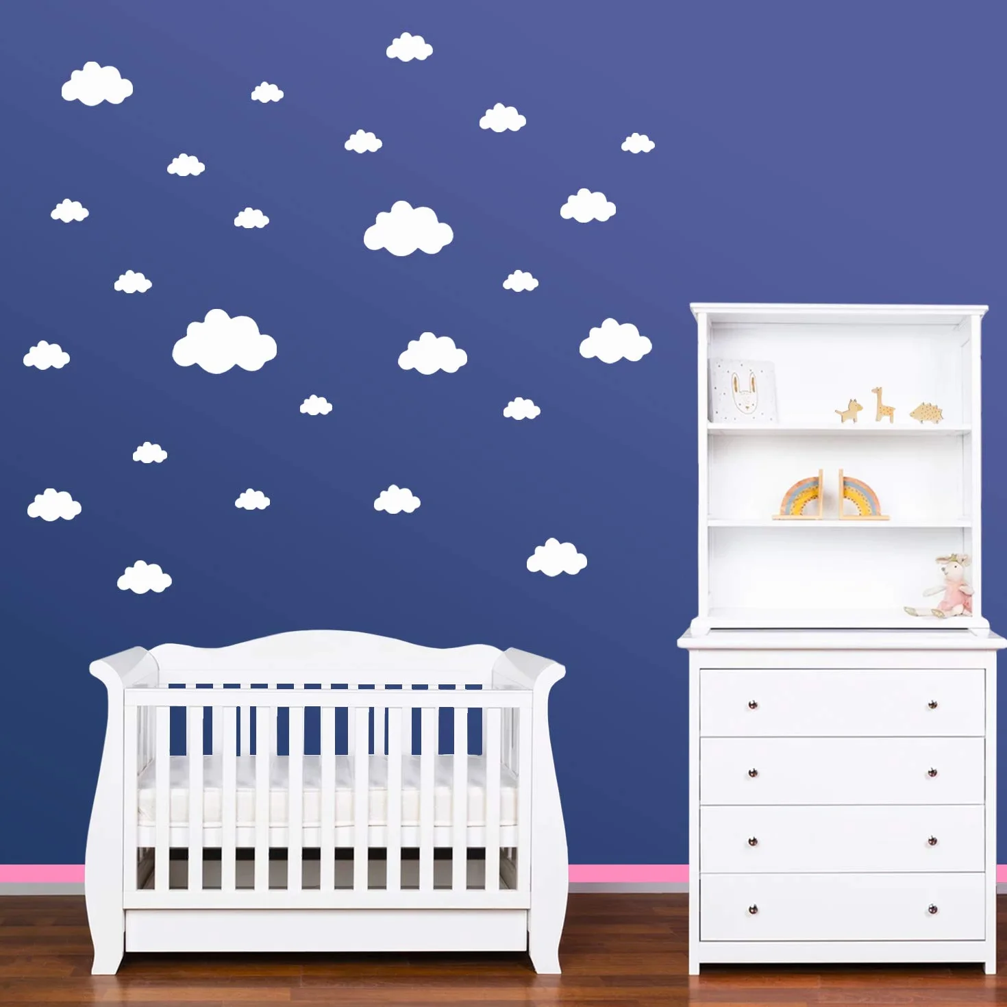 PREMYO Set 30 Stickers Muraux Nuages Décoration Murale Chambre Bébé Blanc