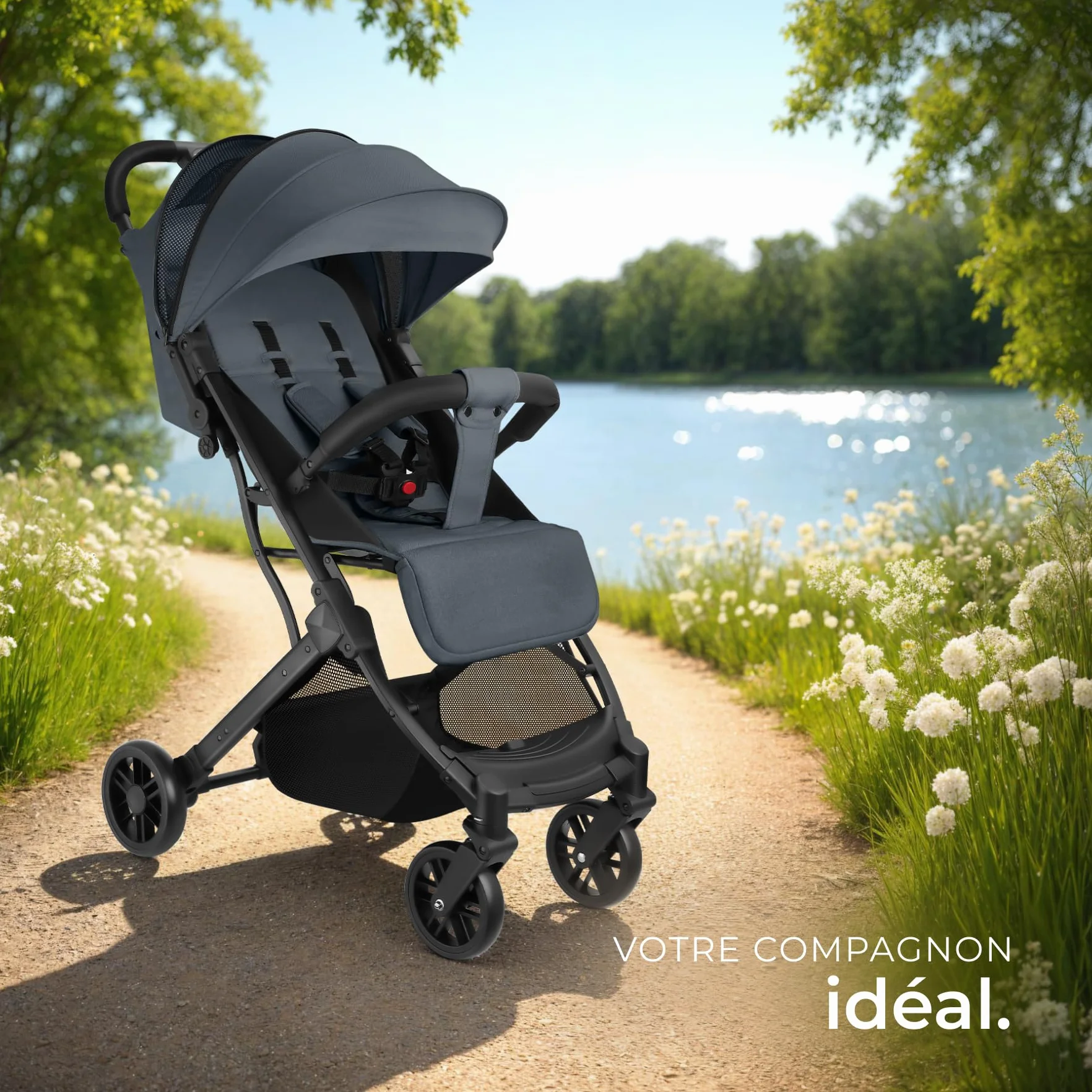 Tectake Poussette compacte pliable 0-36 mois avec panier rangement harnais 5 points légère voyage bébé